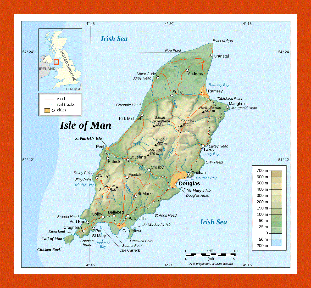 Physical map of Isle of Man