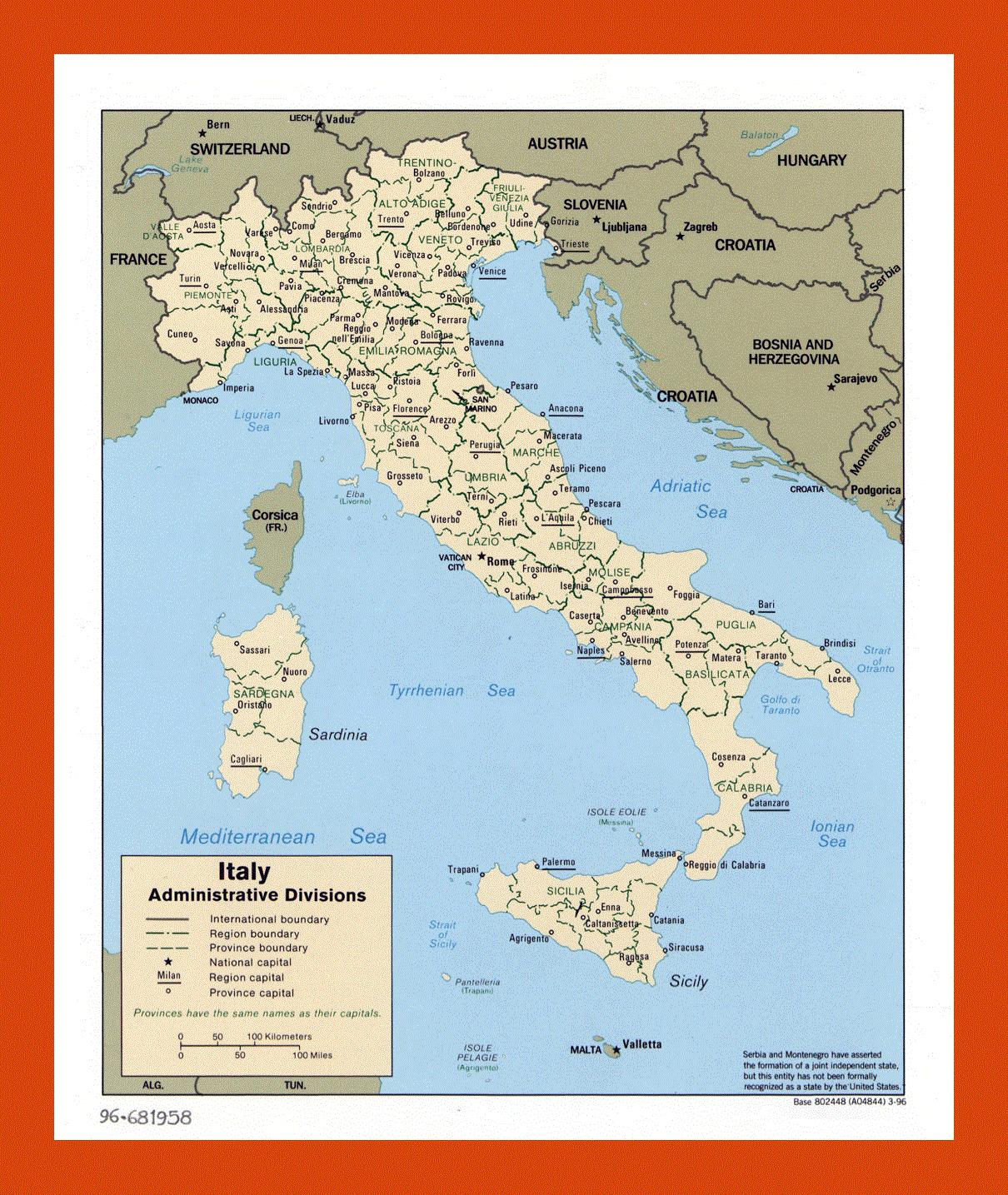 Administrative divisions map of Italy - 1996