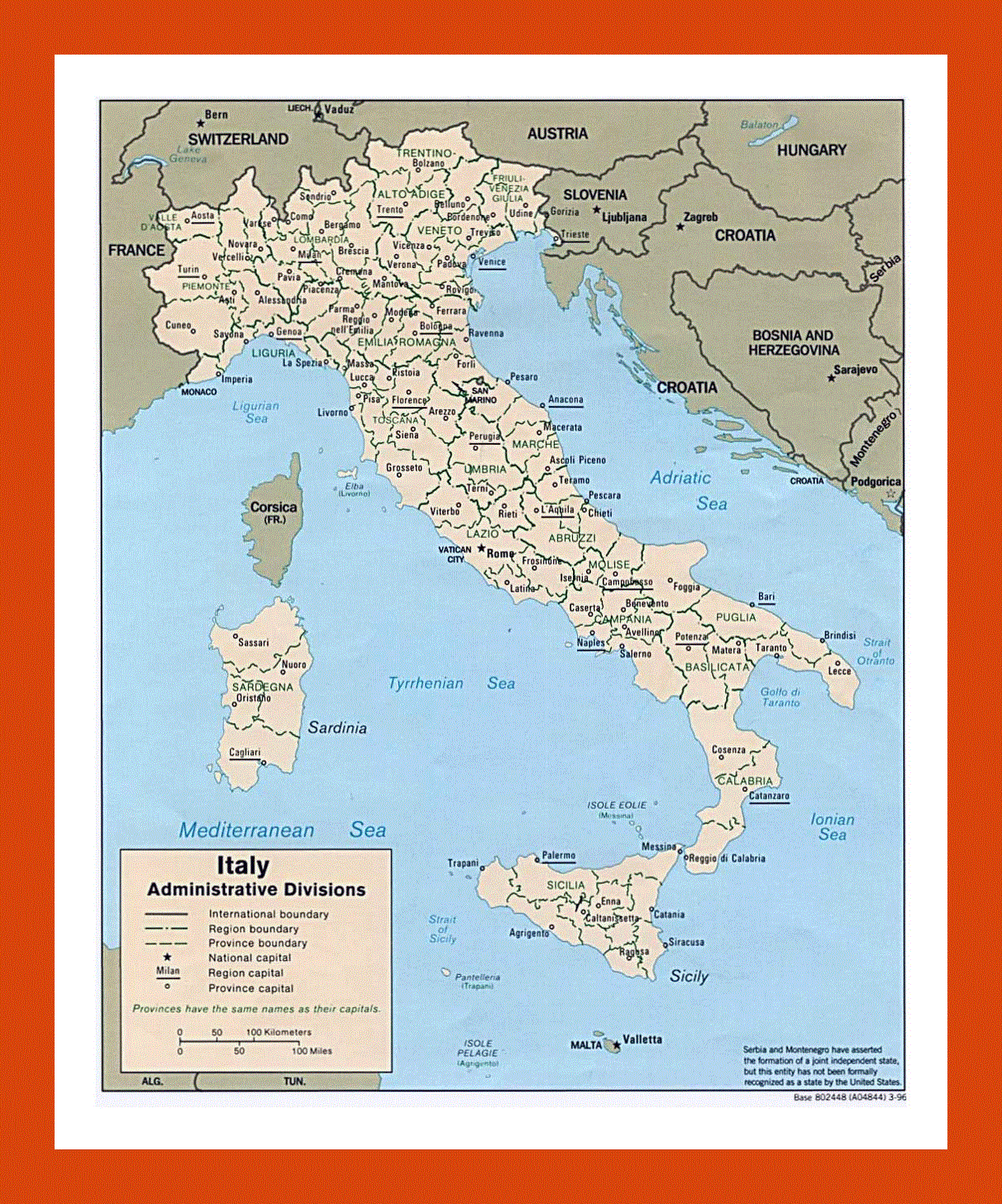 Administrative divisions map of Italy - 1996