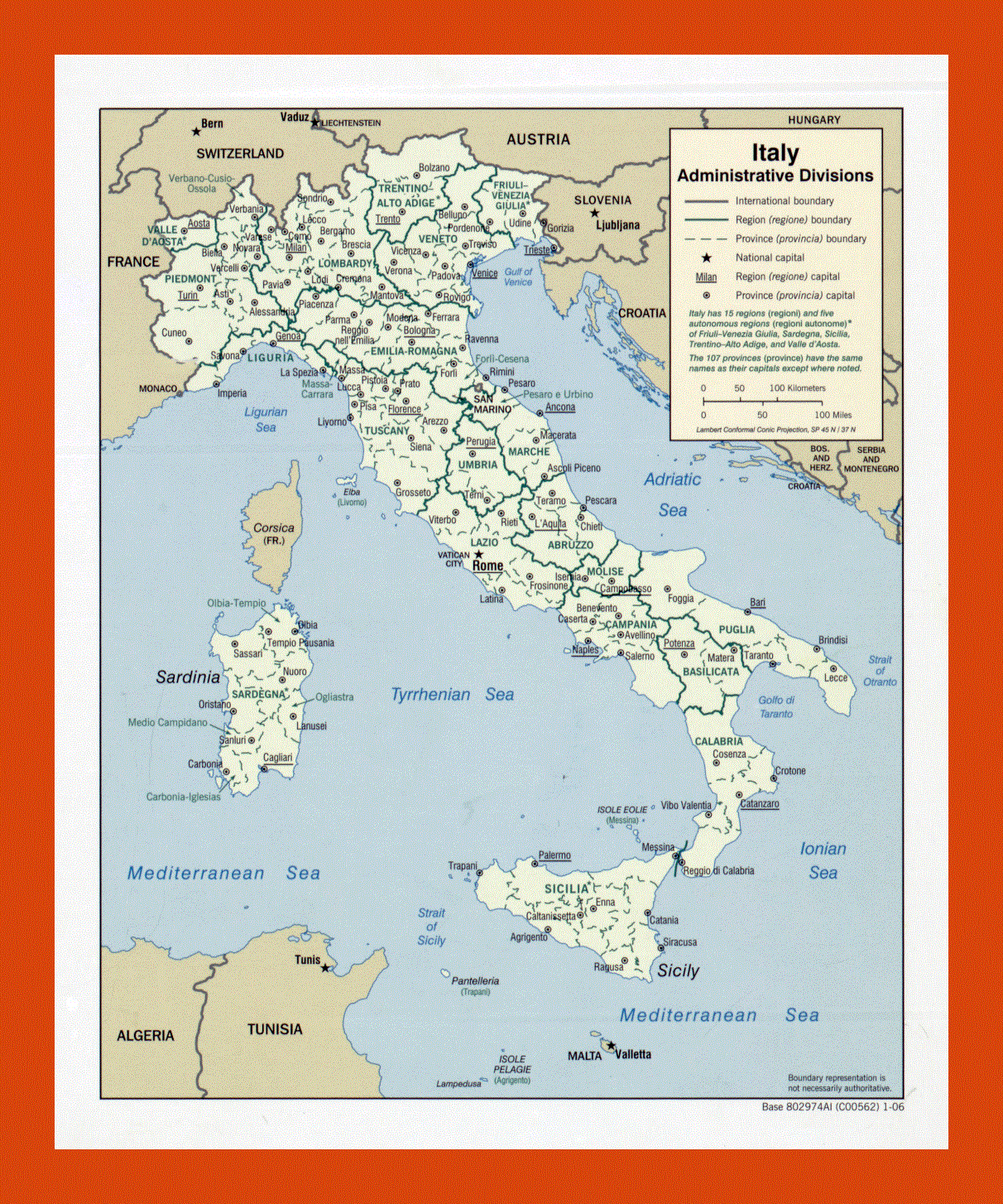 Administrative divisions map of Italy - 2006