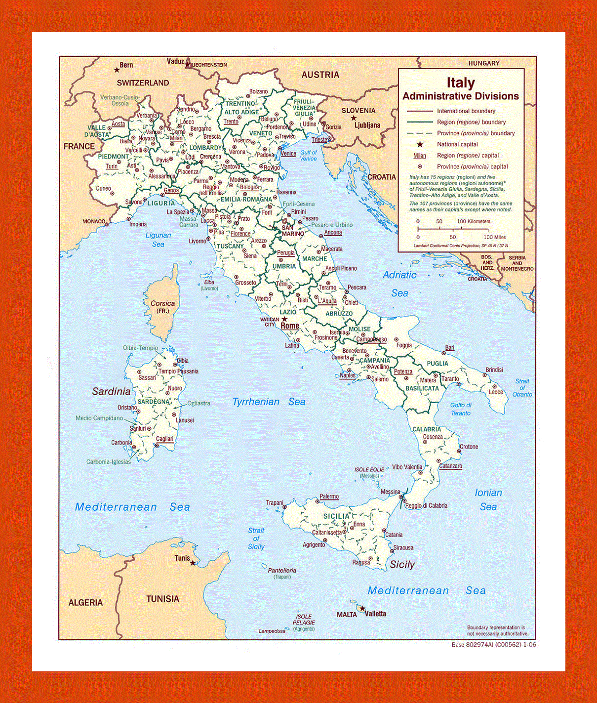 Administrative divisions map of Italy - 2006