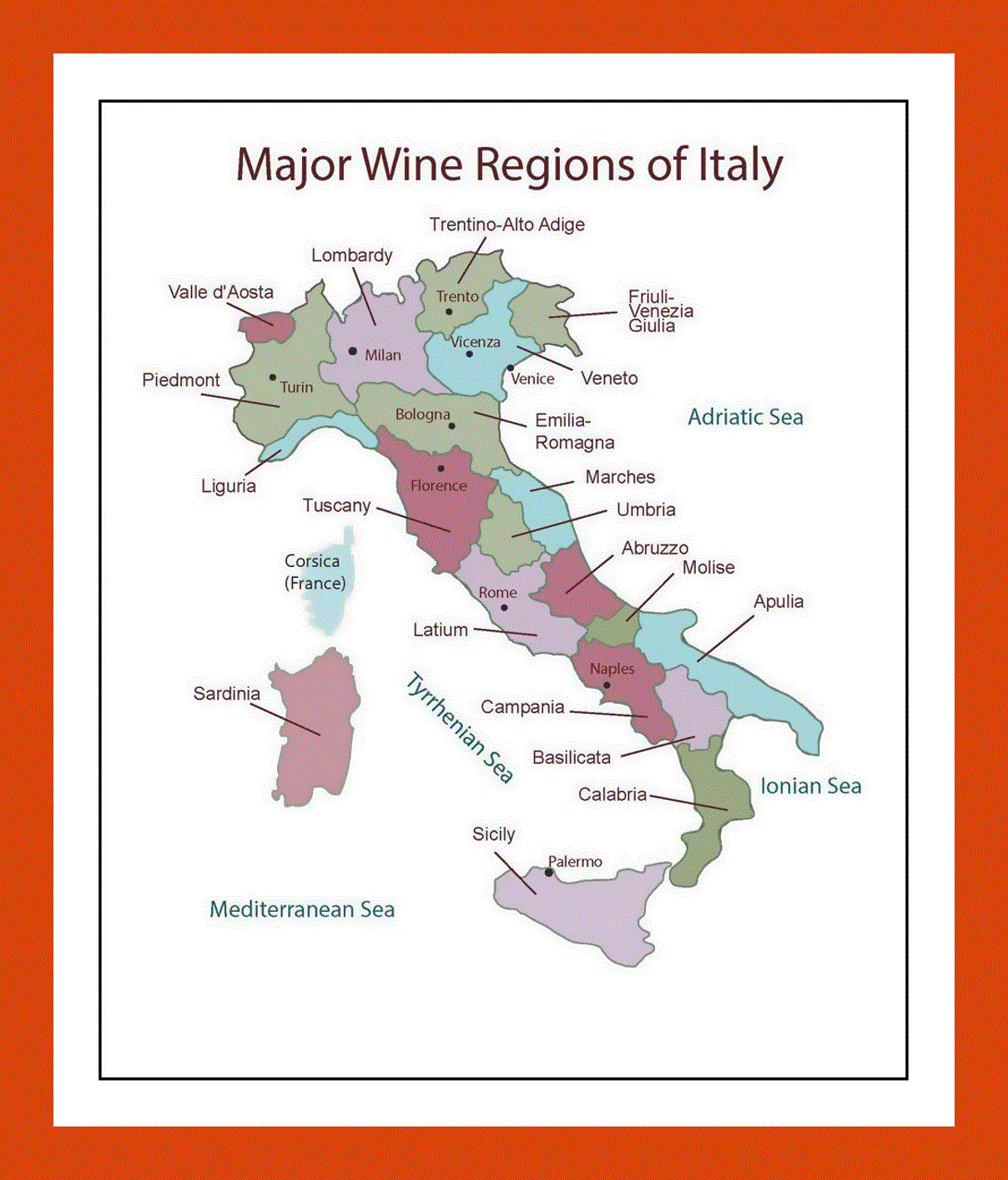 Map of Major Wine Regions of Italy