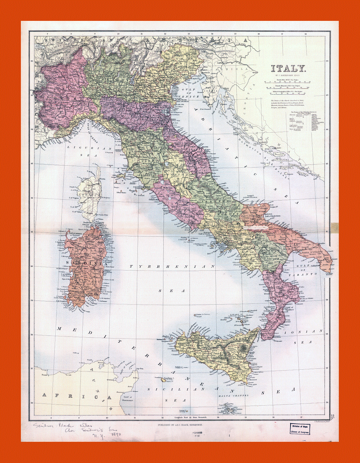 Old political and administrative map of Italy - 1890