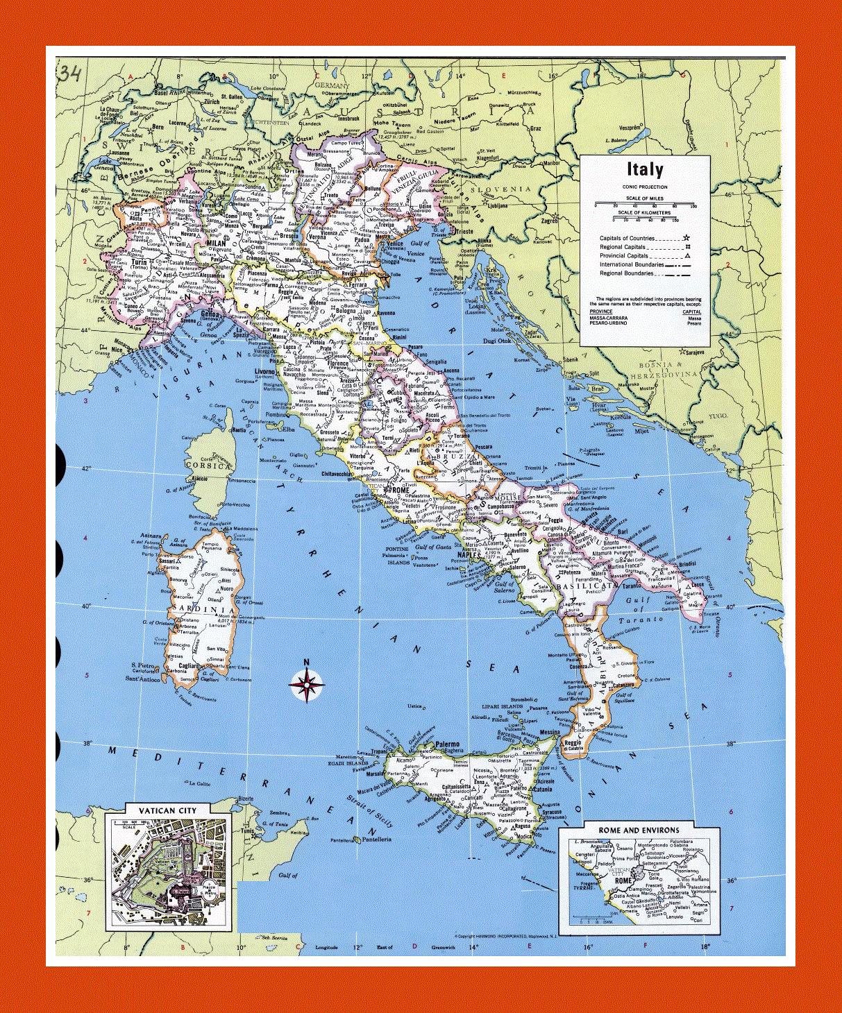 Political and administrative map of Italy