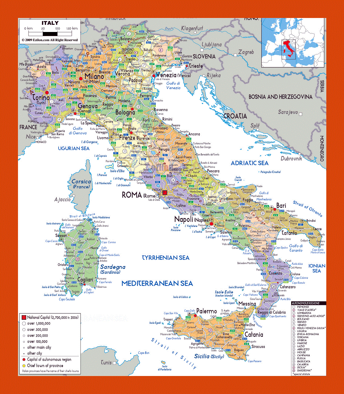 Political and administrative map of Italy