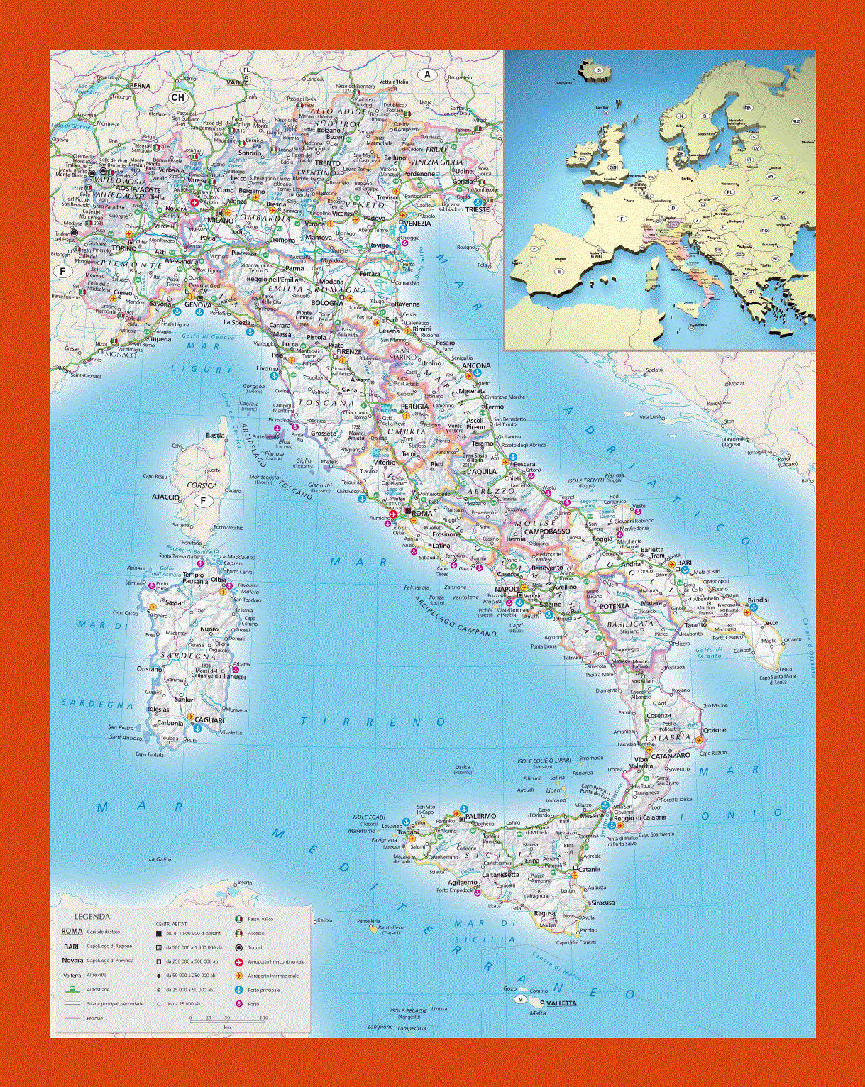 Political and administrative map of Italy