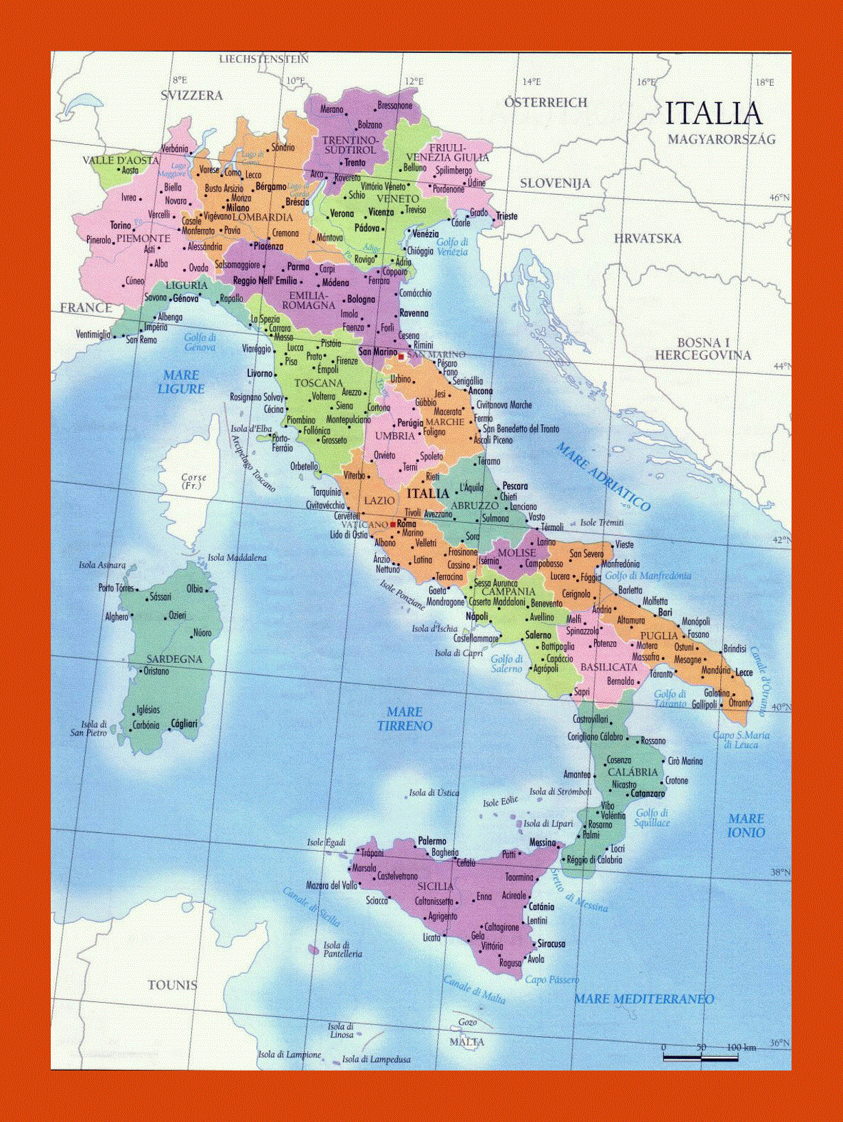 Regions map of Italy