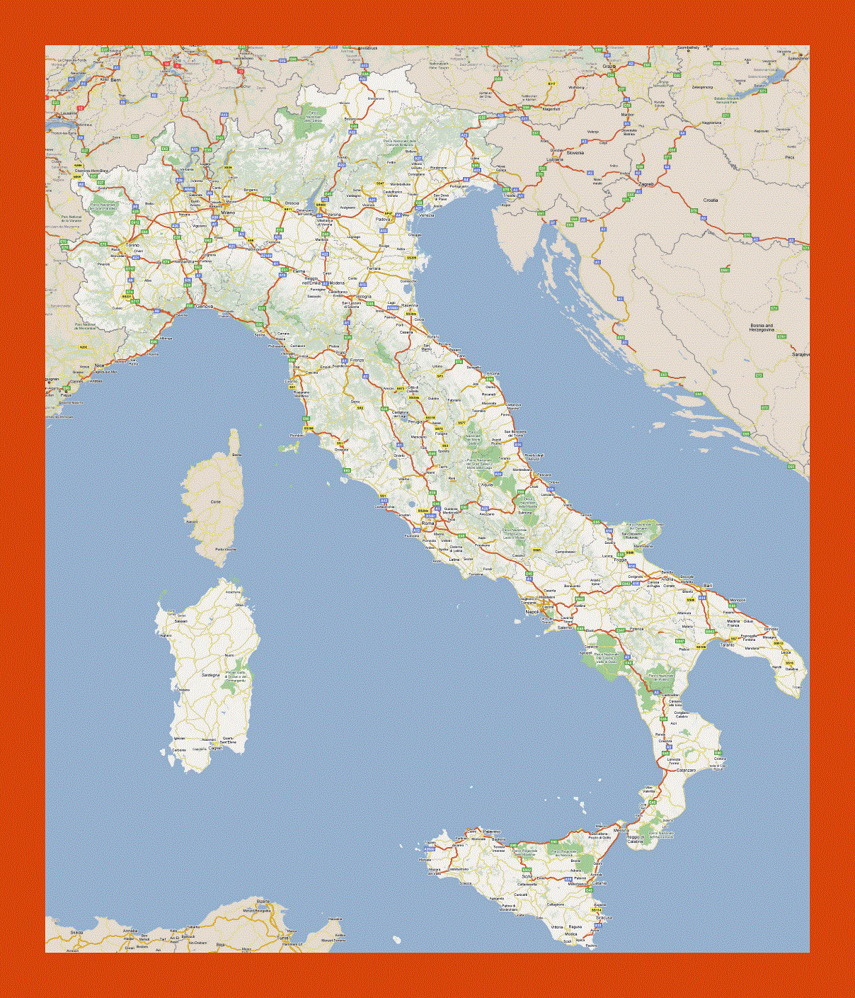 Road map of Italy