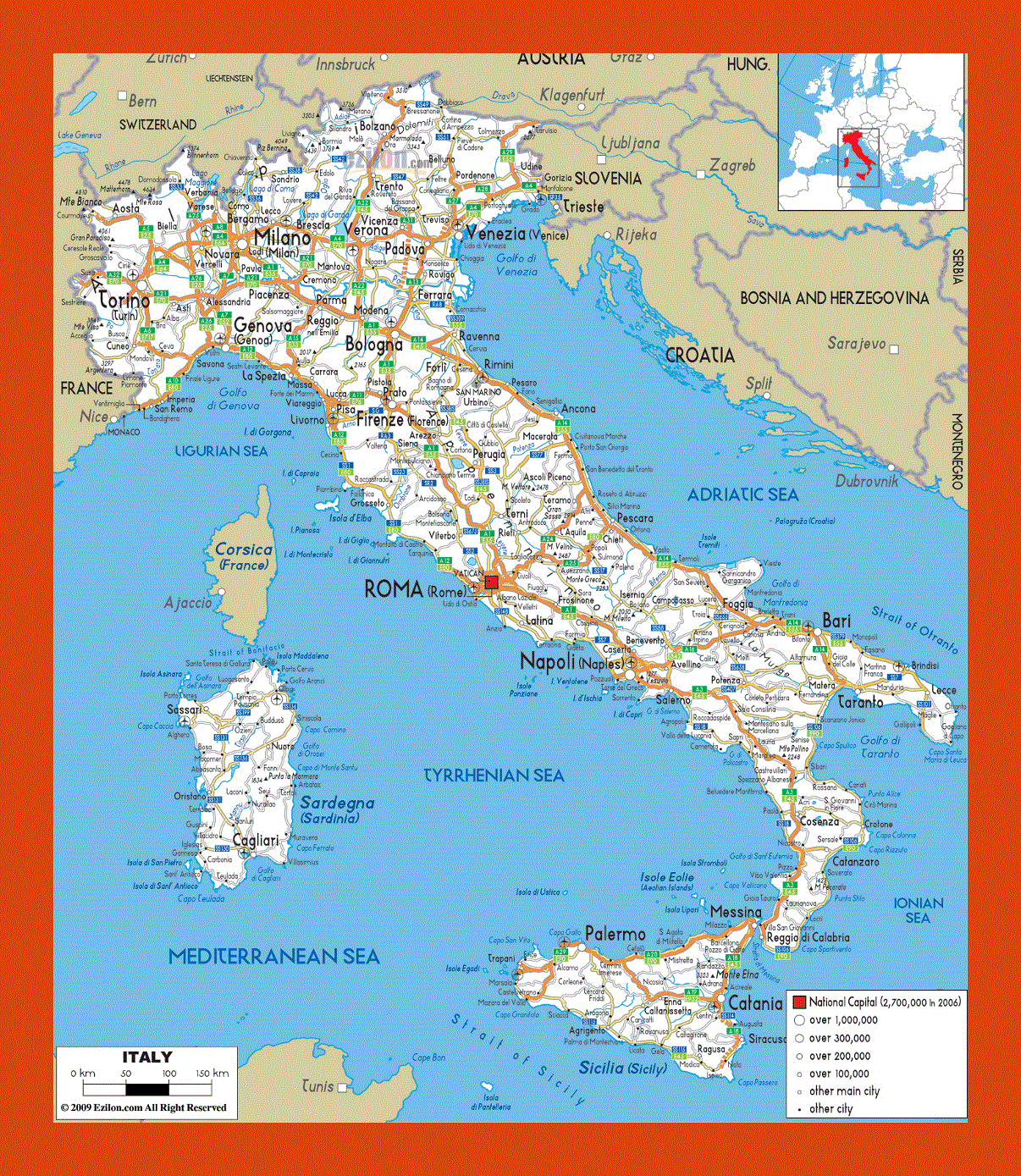 Road map of Italy