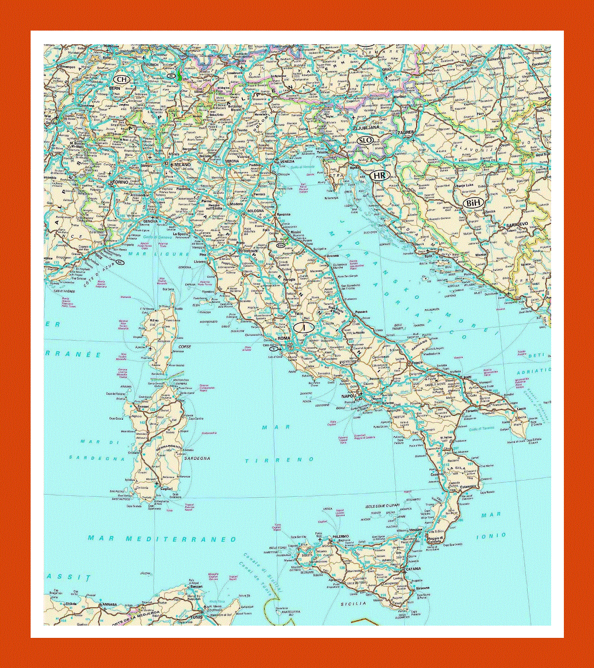 Road map of Italy