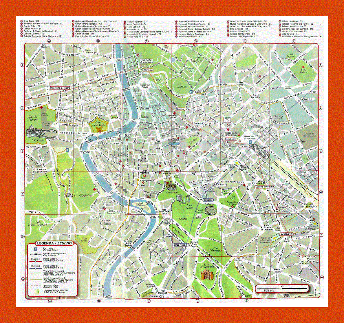 Tourist map of Rome city center