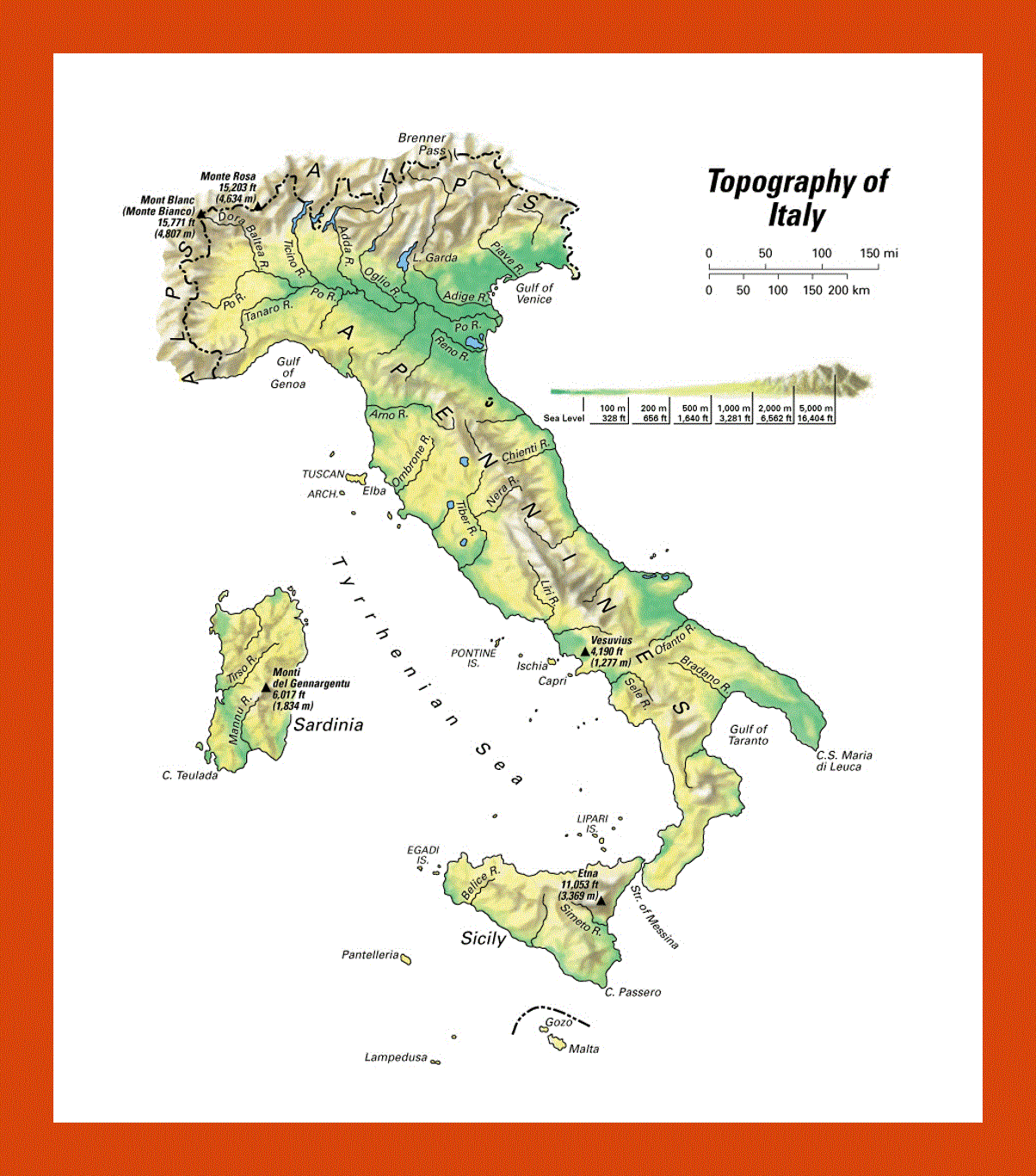 Topography map of Italy