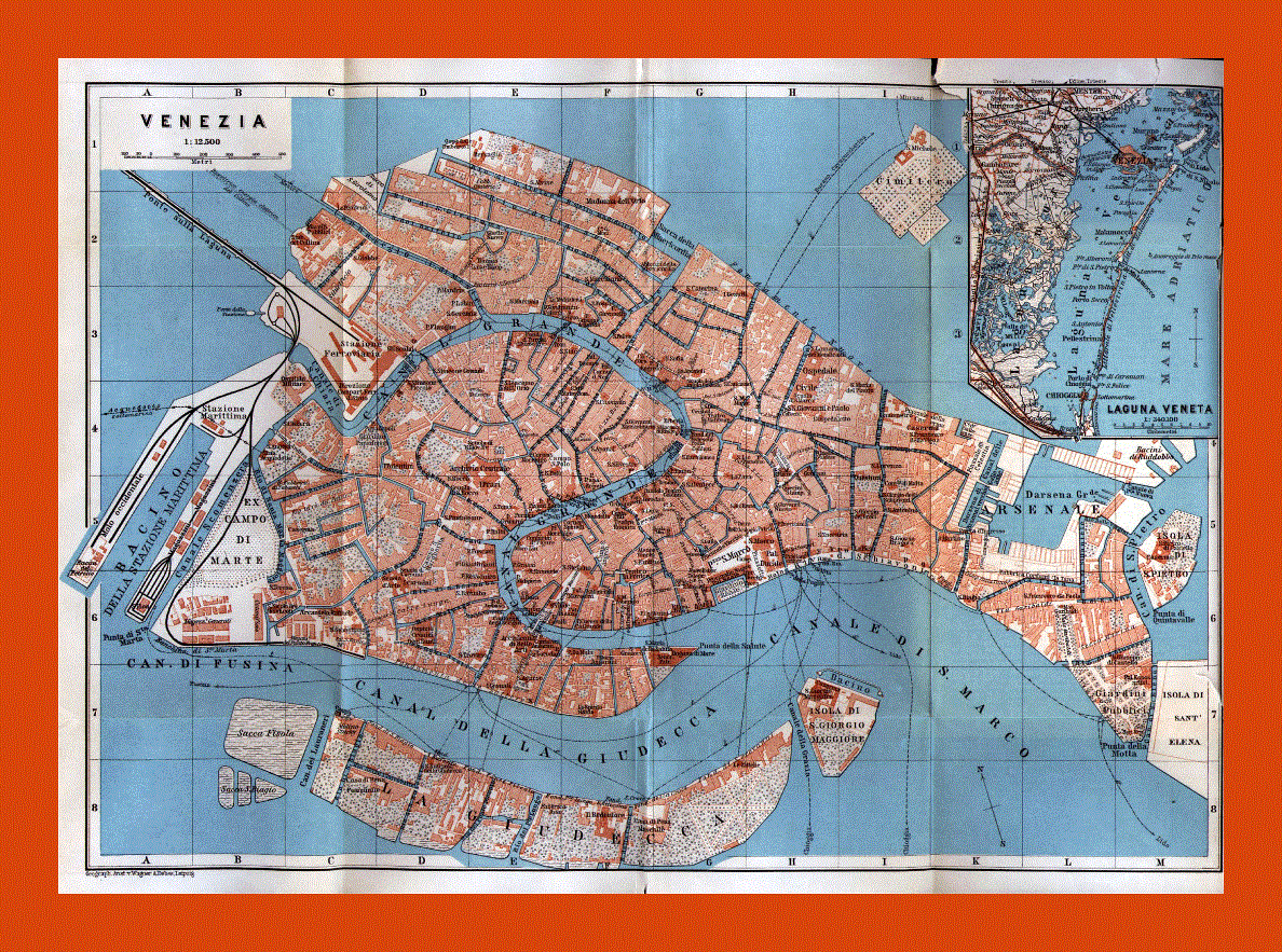 Old map of Venice city - 1913
