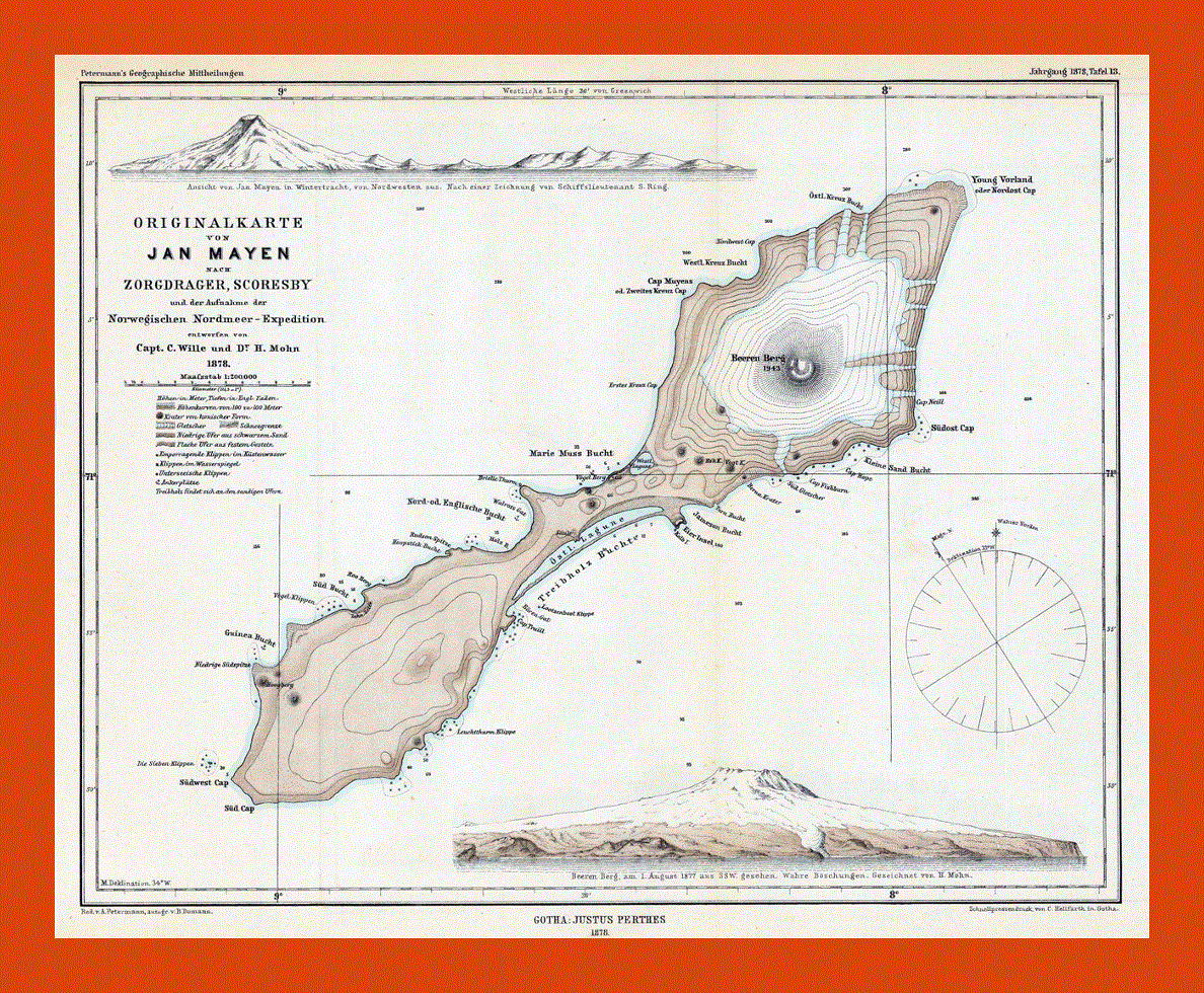 Old topographical map of Jan Mayen island