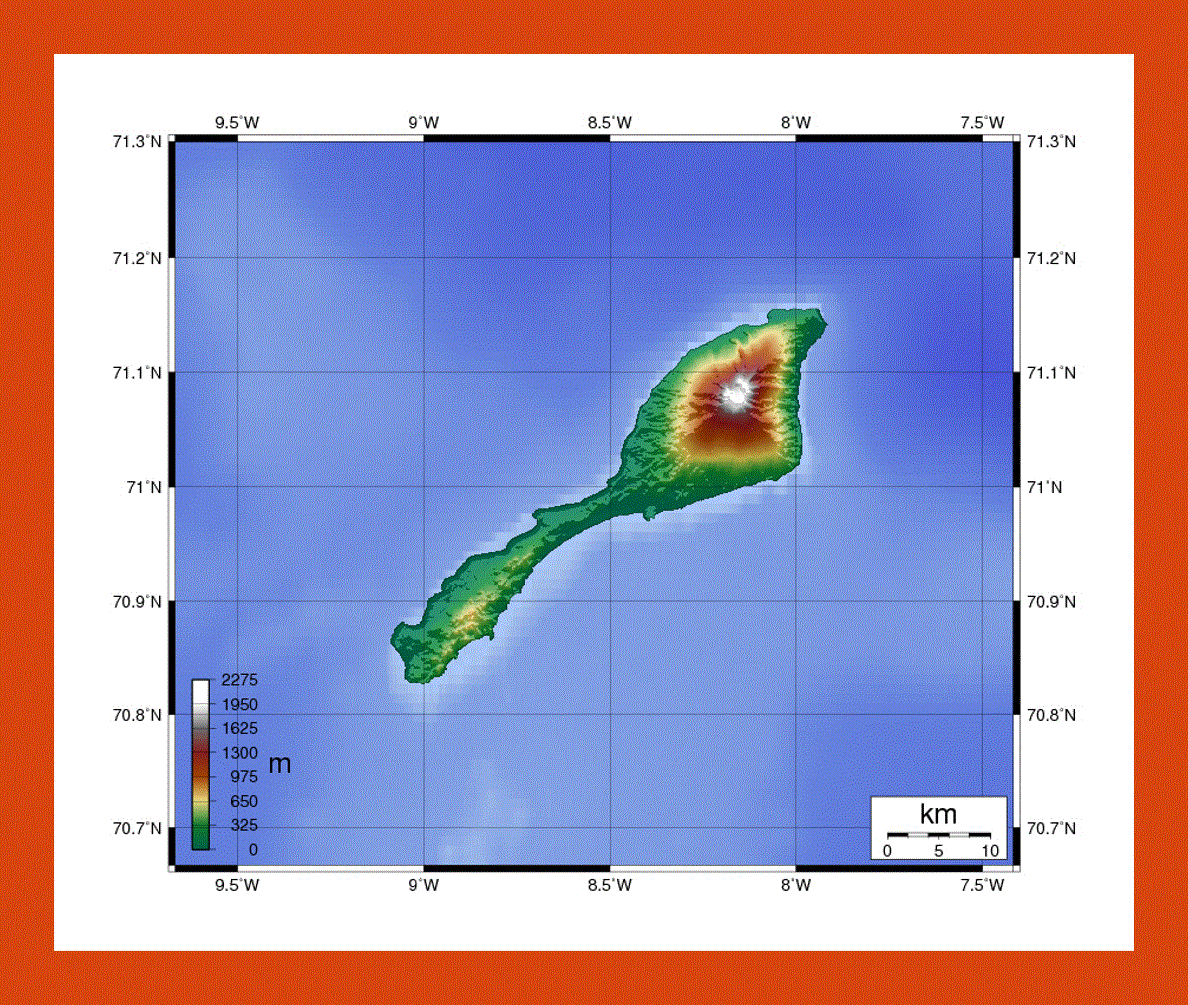 Physical map of Jan Mayen island