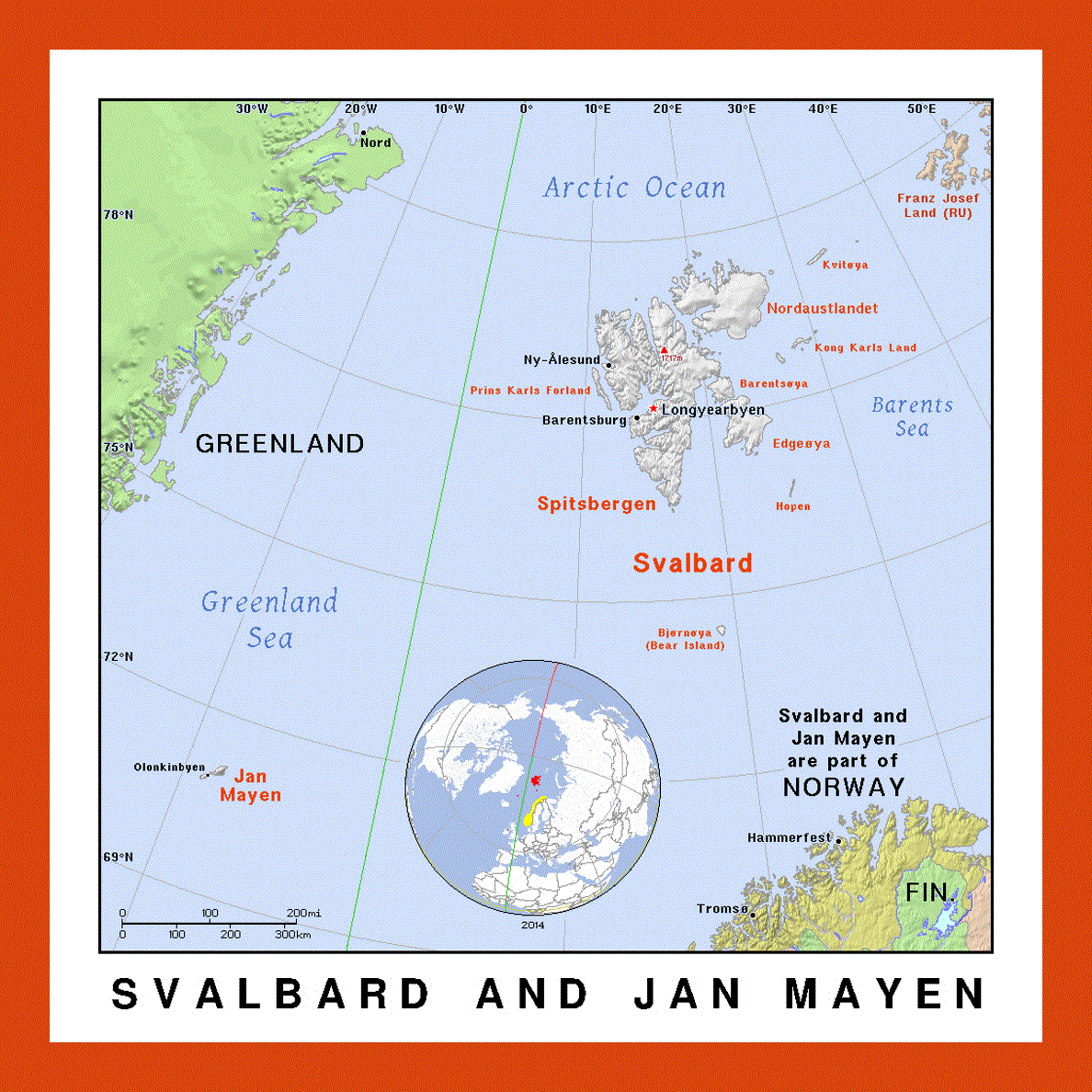 Political map of Svalbard and Jan Mayen island