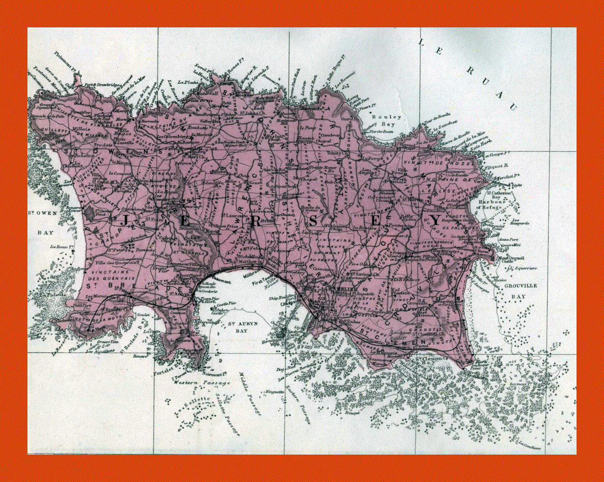 Old road map of Jersey island