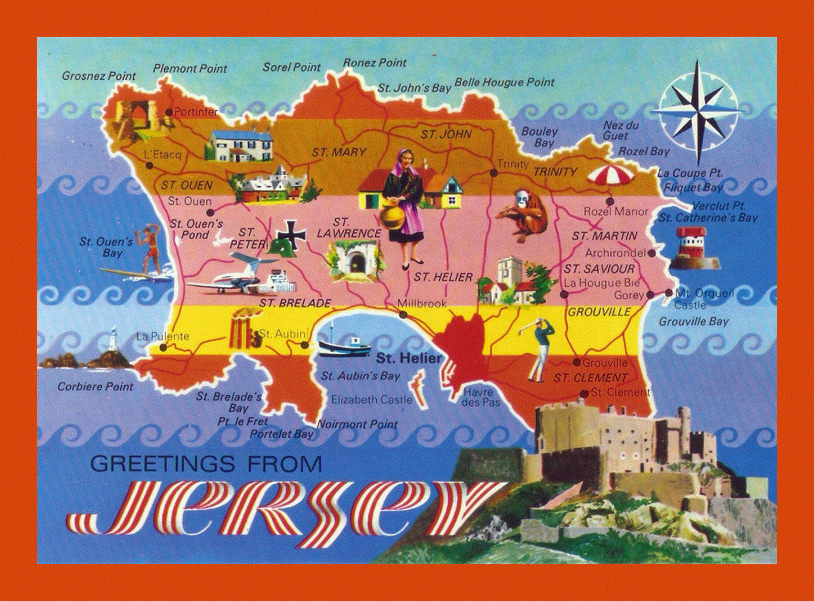 Tourist illustrated map of Jersey island