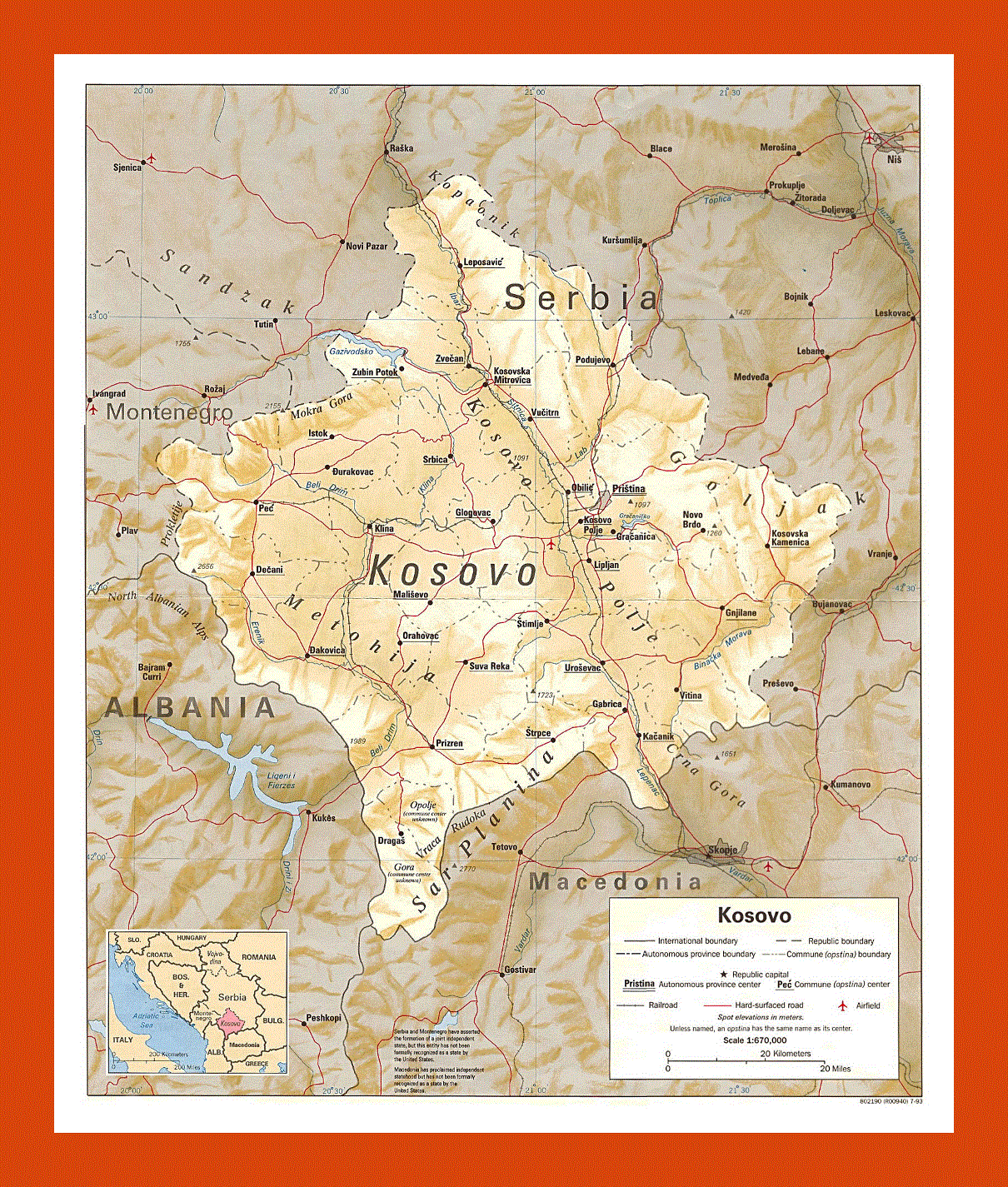 Political and administrative map of Kosovo - 1993