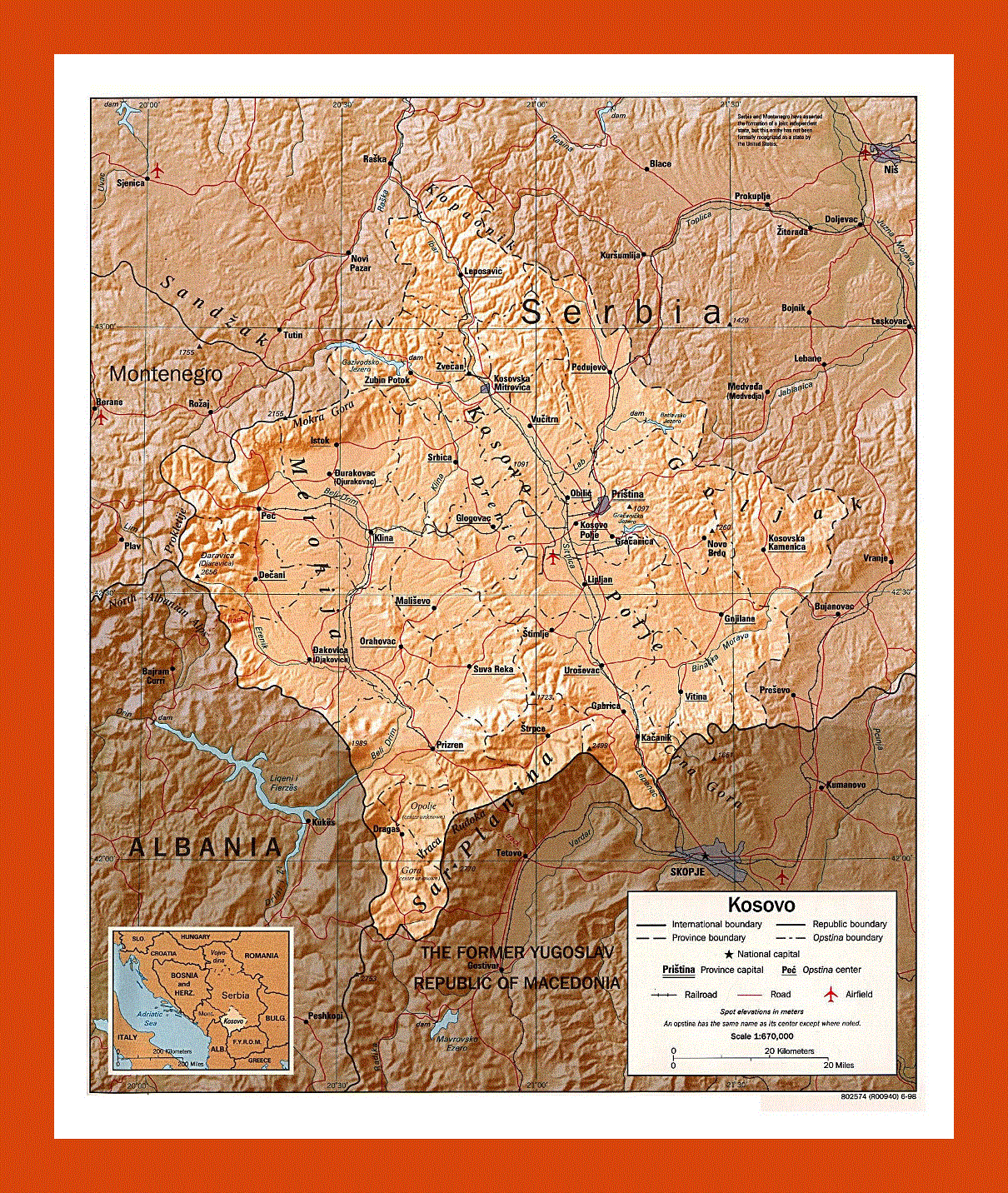 Political and administrative map of Kosovo - 1998