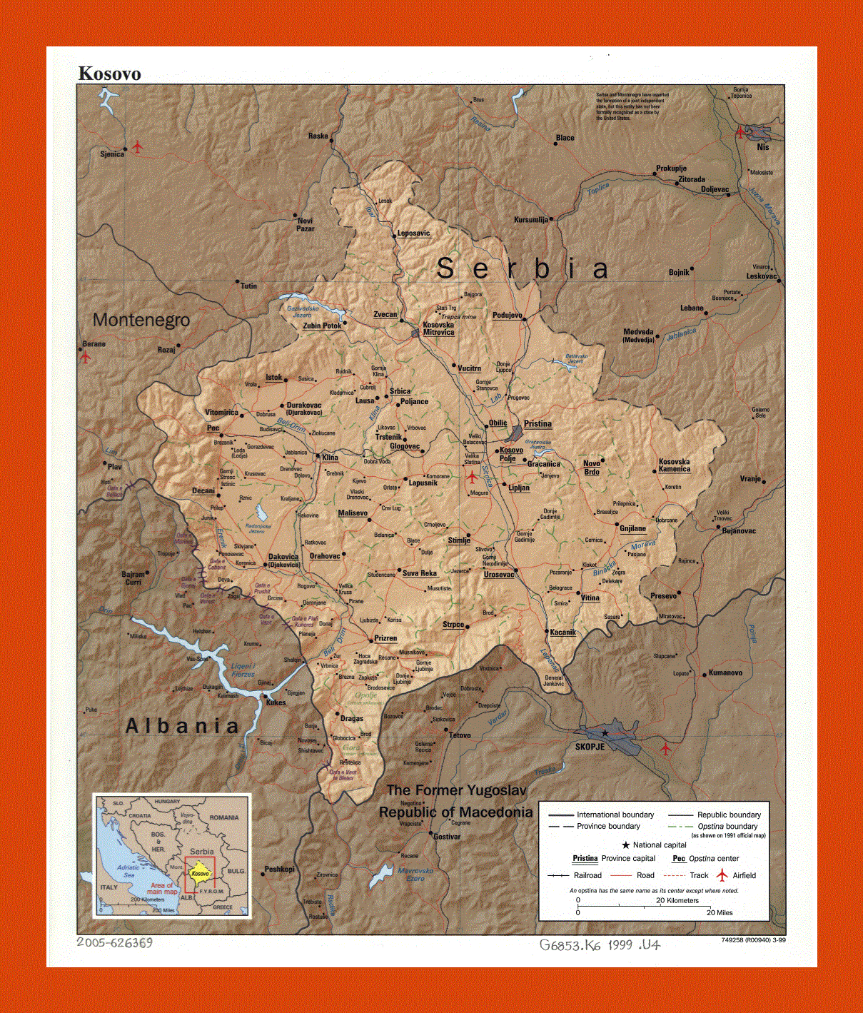 Political and administrative map of Kosovo - 1999