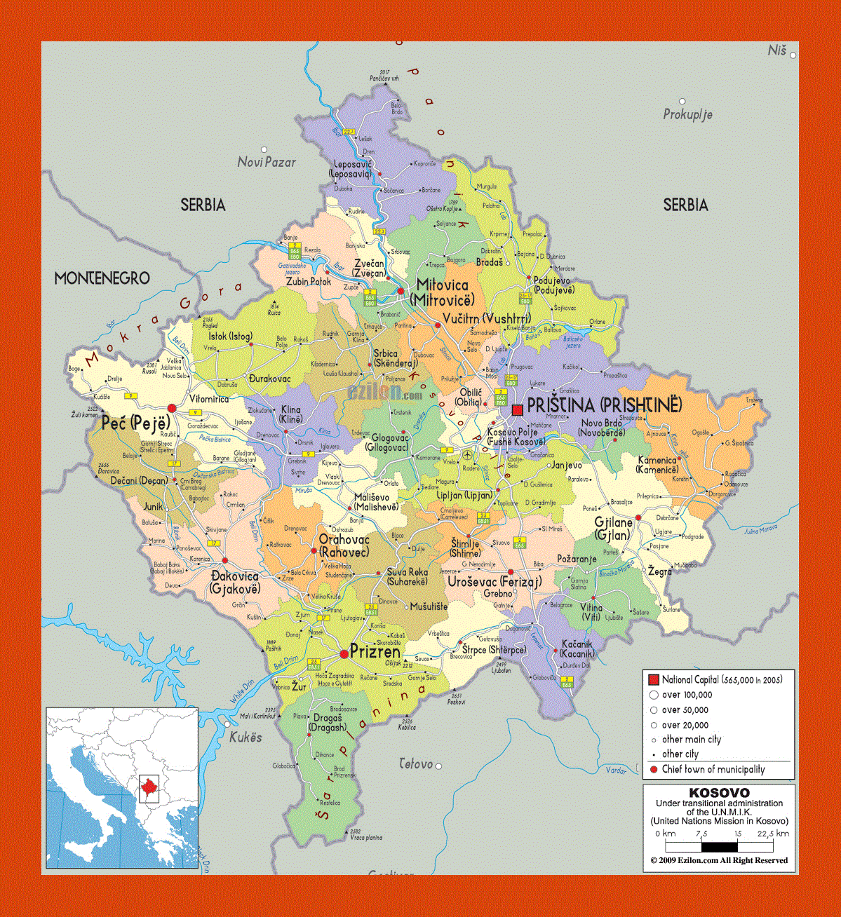 Political and administrative map of Kosovo