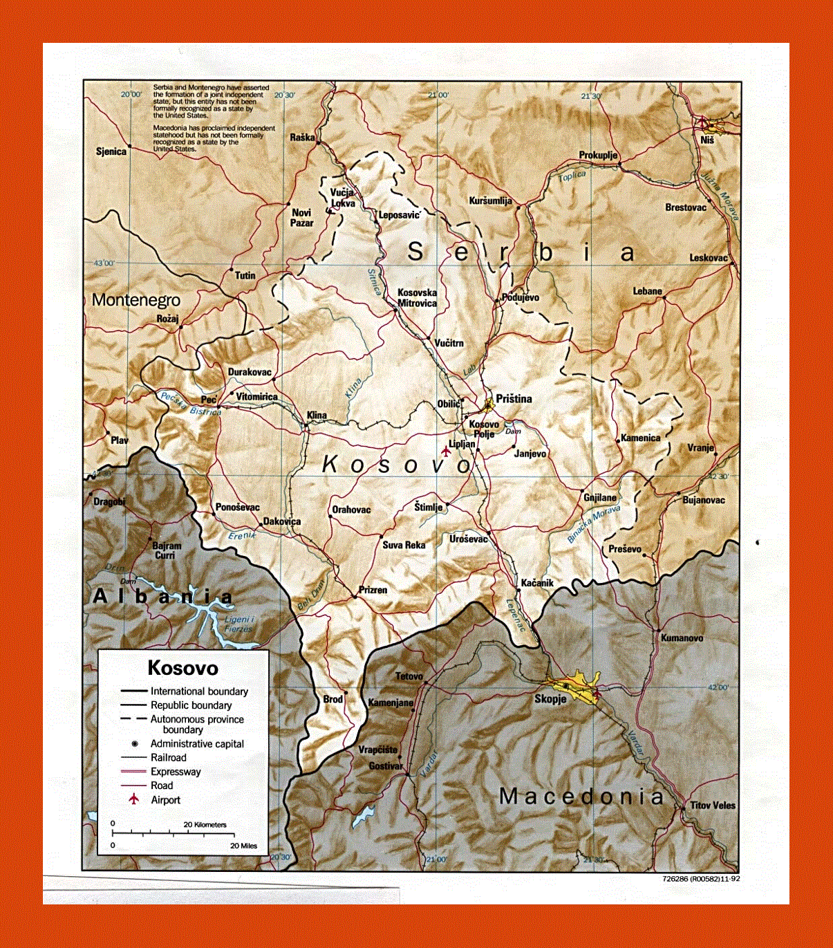 Political map of Kosovo - 1992