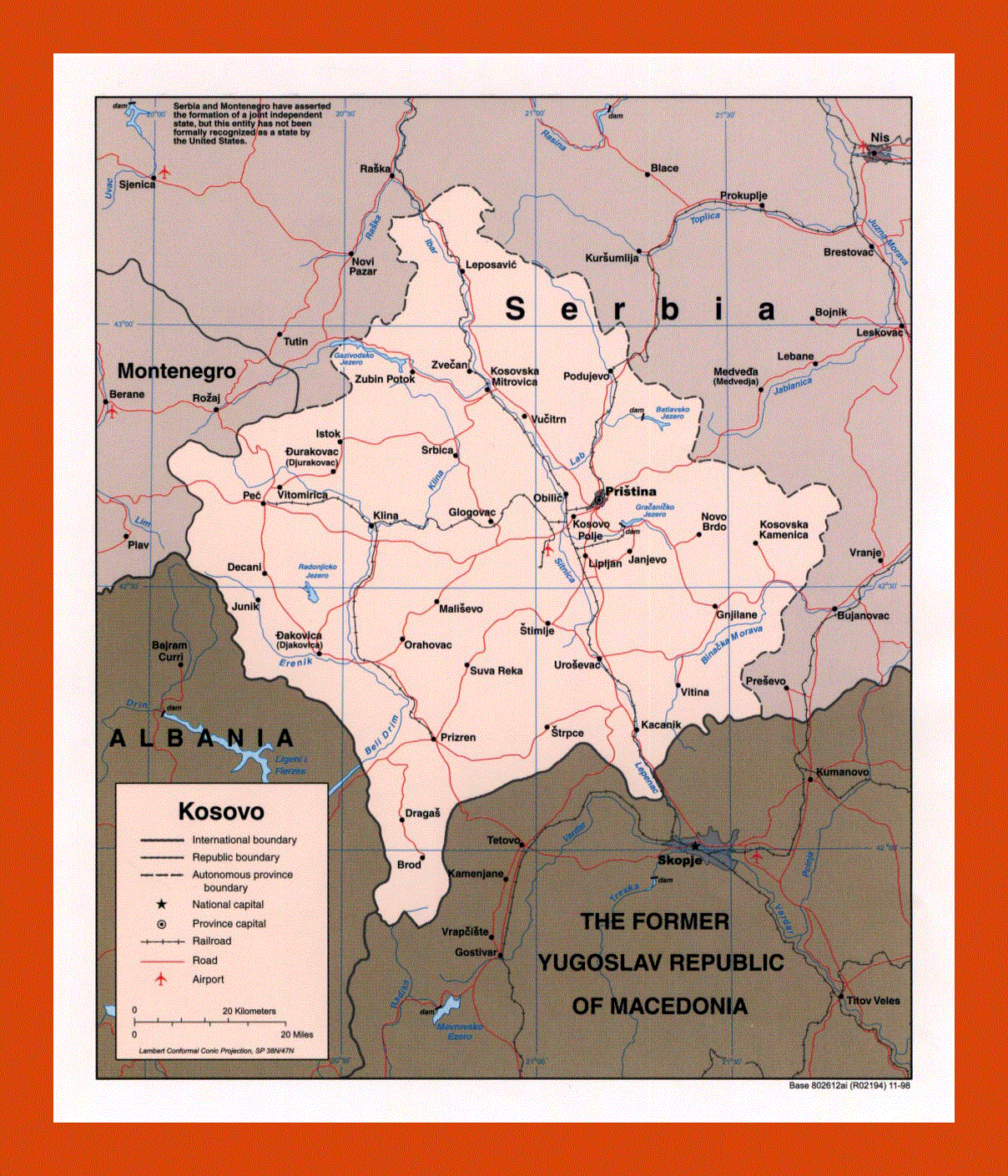 Political map of Kosovo - 1998