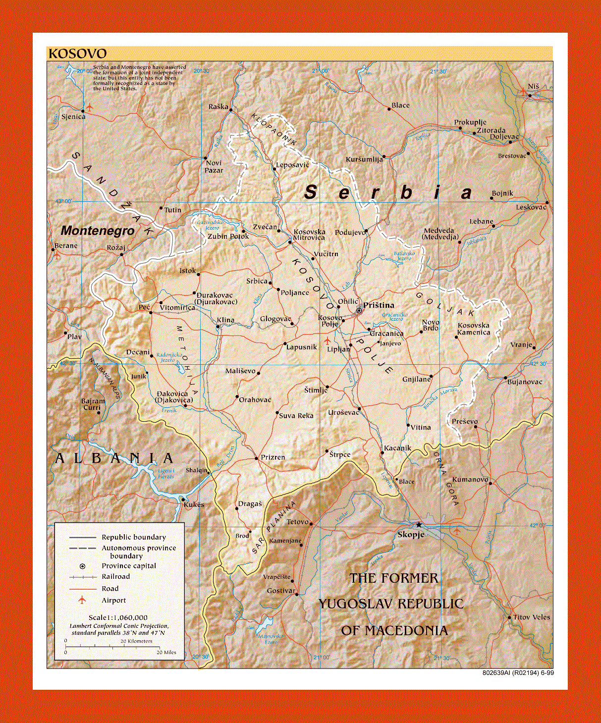 Political map of Kosovo - 1999