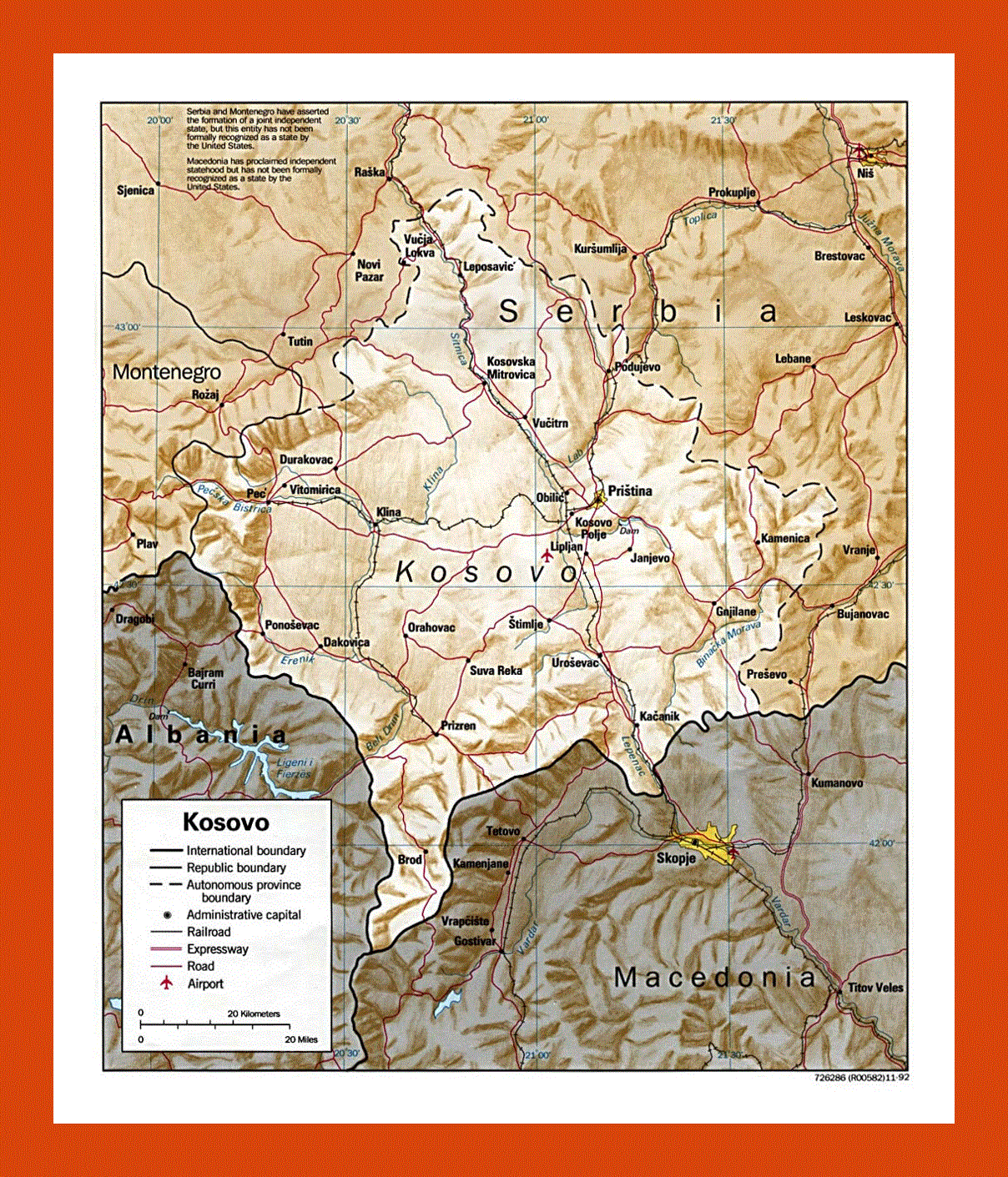 Political map of Kosovo - 1999