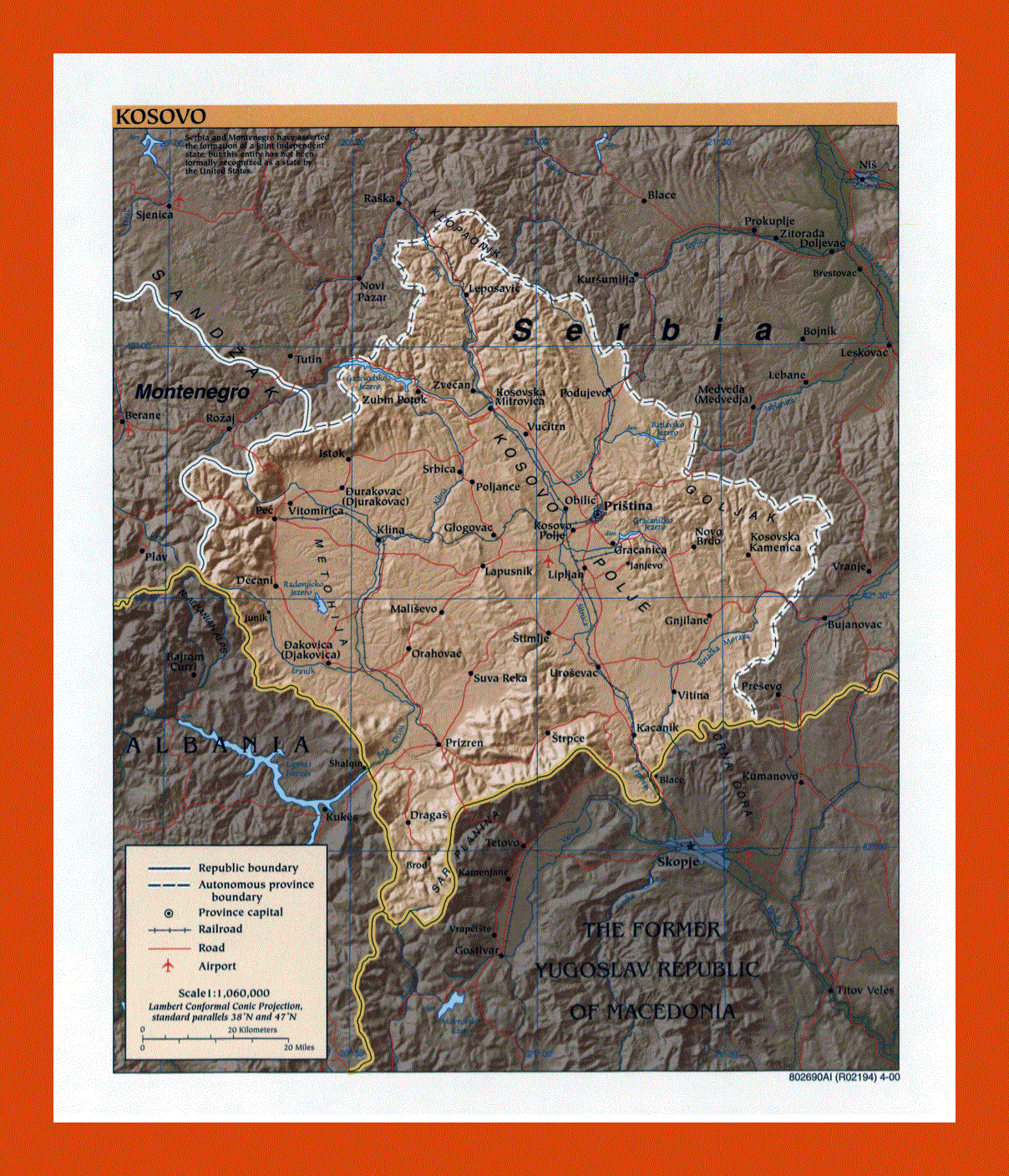 Political map of Kosovo - 2000