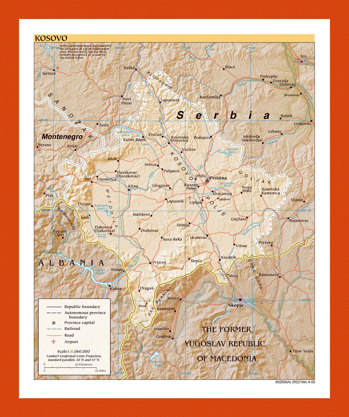 Political map of Kosovo - 2000