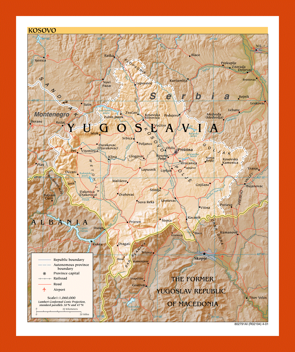 Political map of Kosovo - 2001