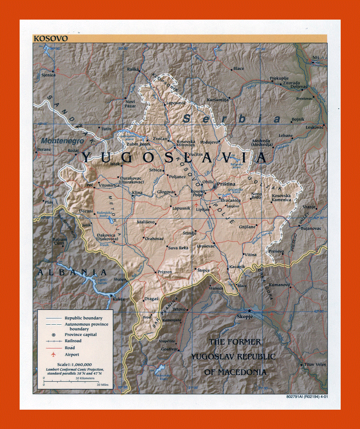 Political map of Kosovo - 2001