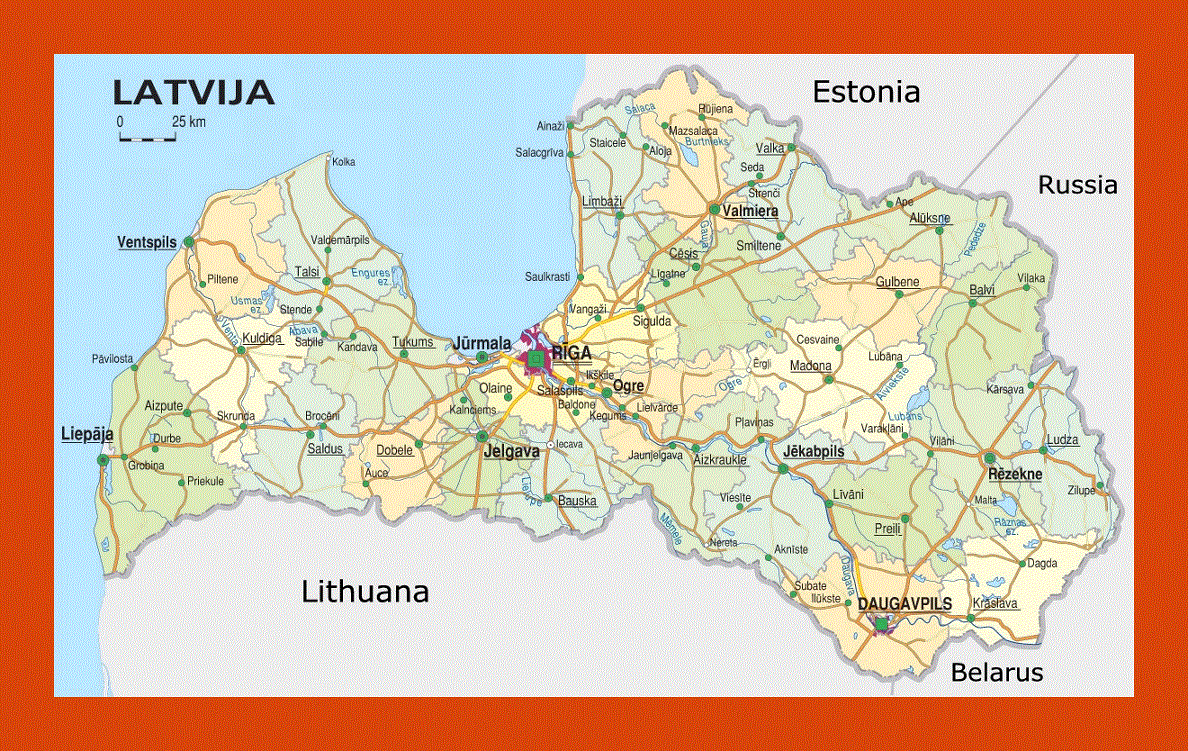 Administrative and road map of Latvia