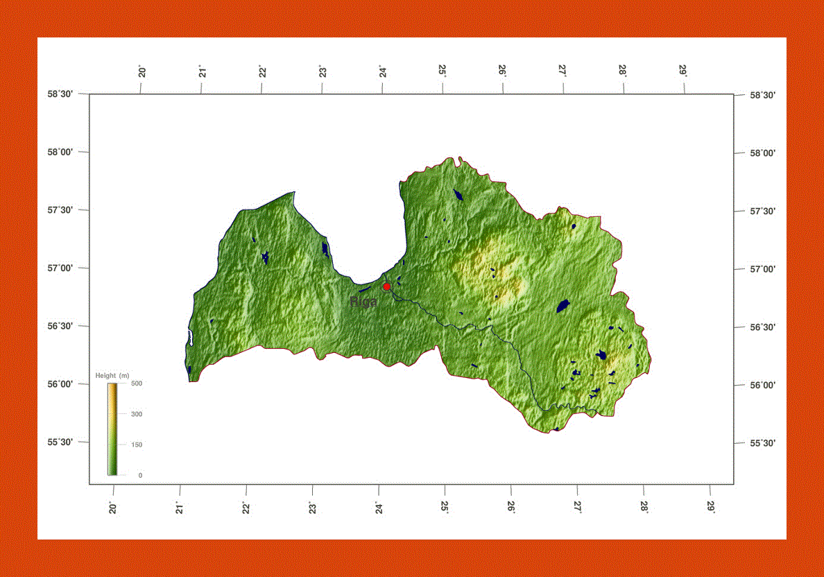 Physical map of Latvia