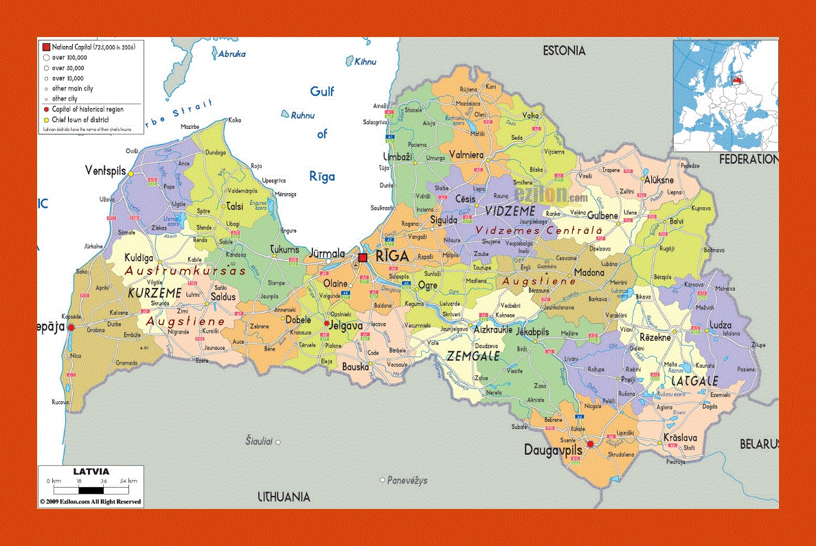 Political and administrative map of Latvia