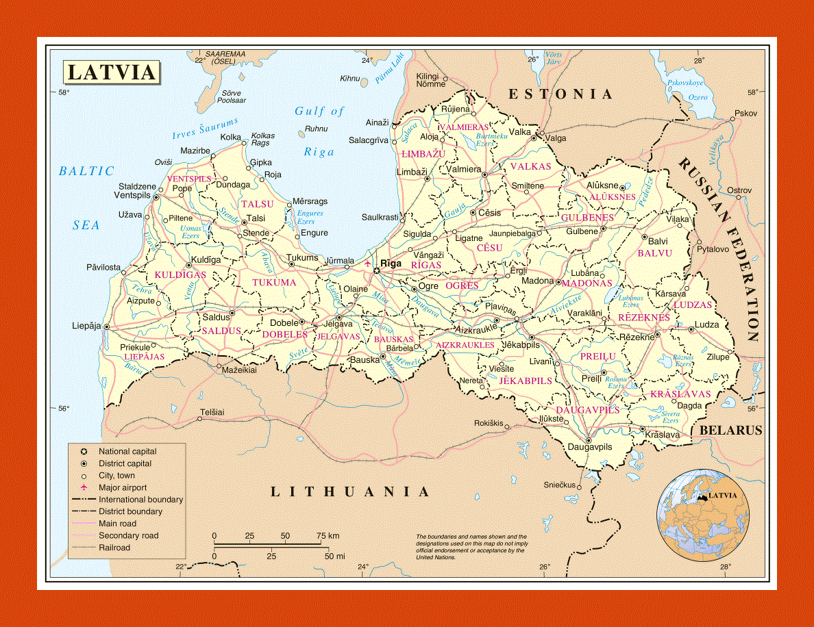 Political and administrative map of Latvia