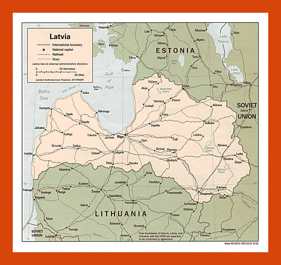 Political map of Latvia - 1991
