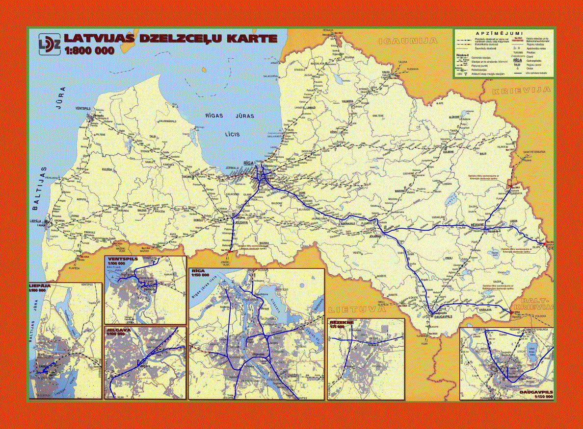 Railways map of Latvia