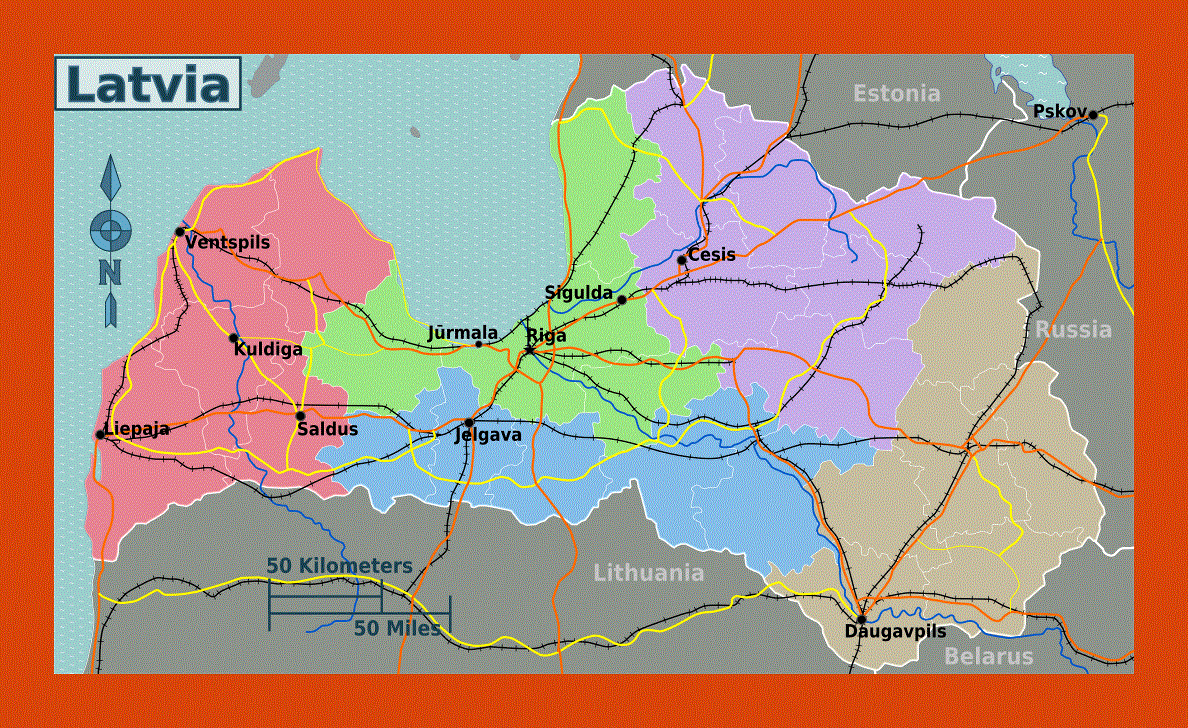 Regions map of Latvia