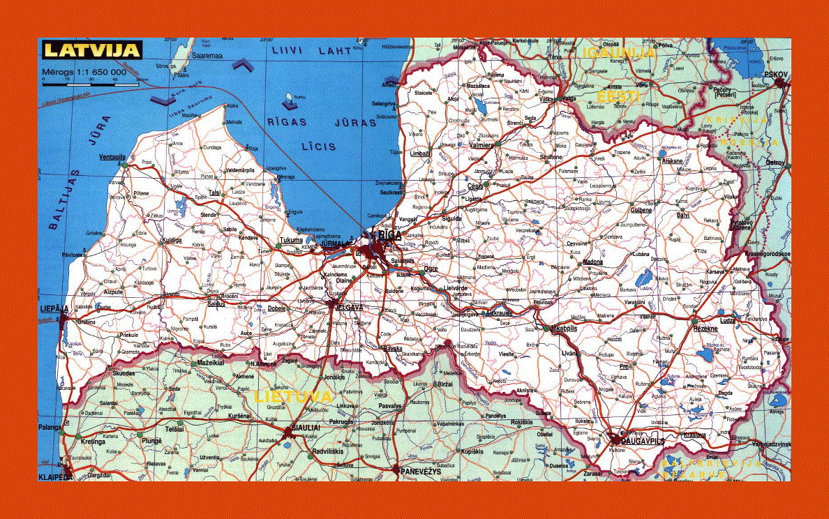 Road map of Latvia