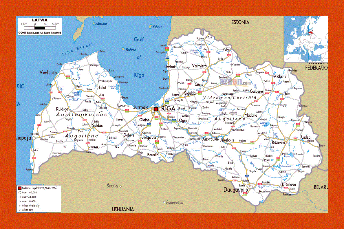 Road map of Latvia