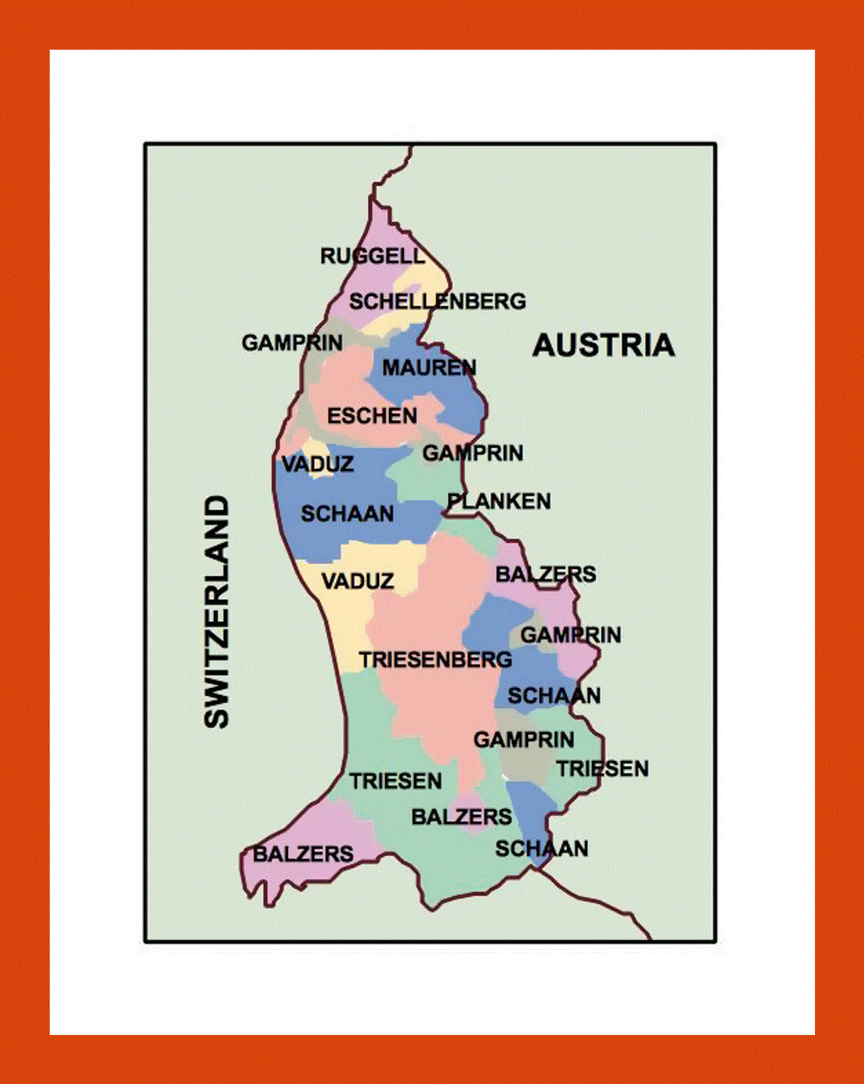 Administrative map of Liechtenstein