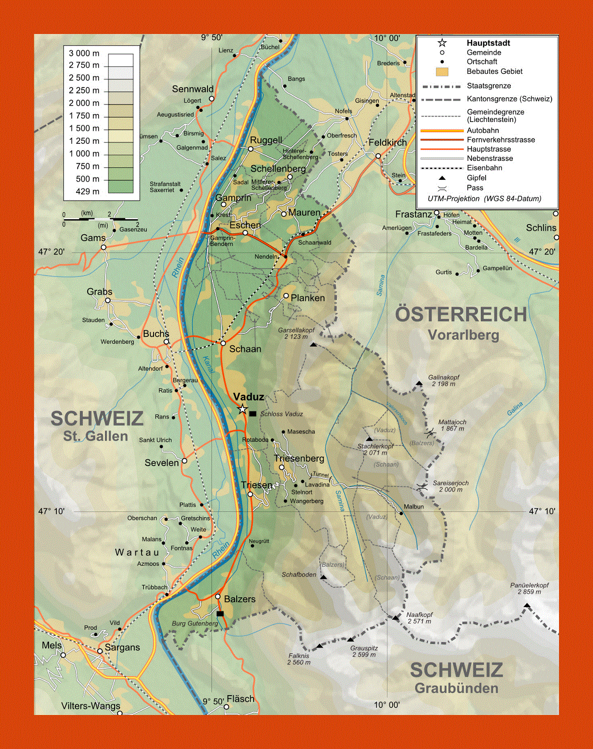 Physical map of Liechtenstein