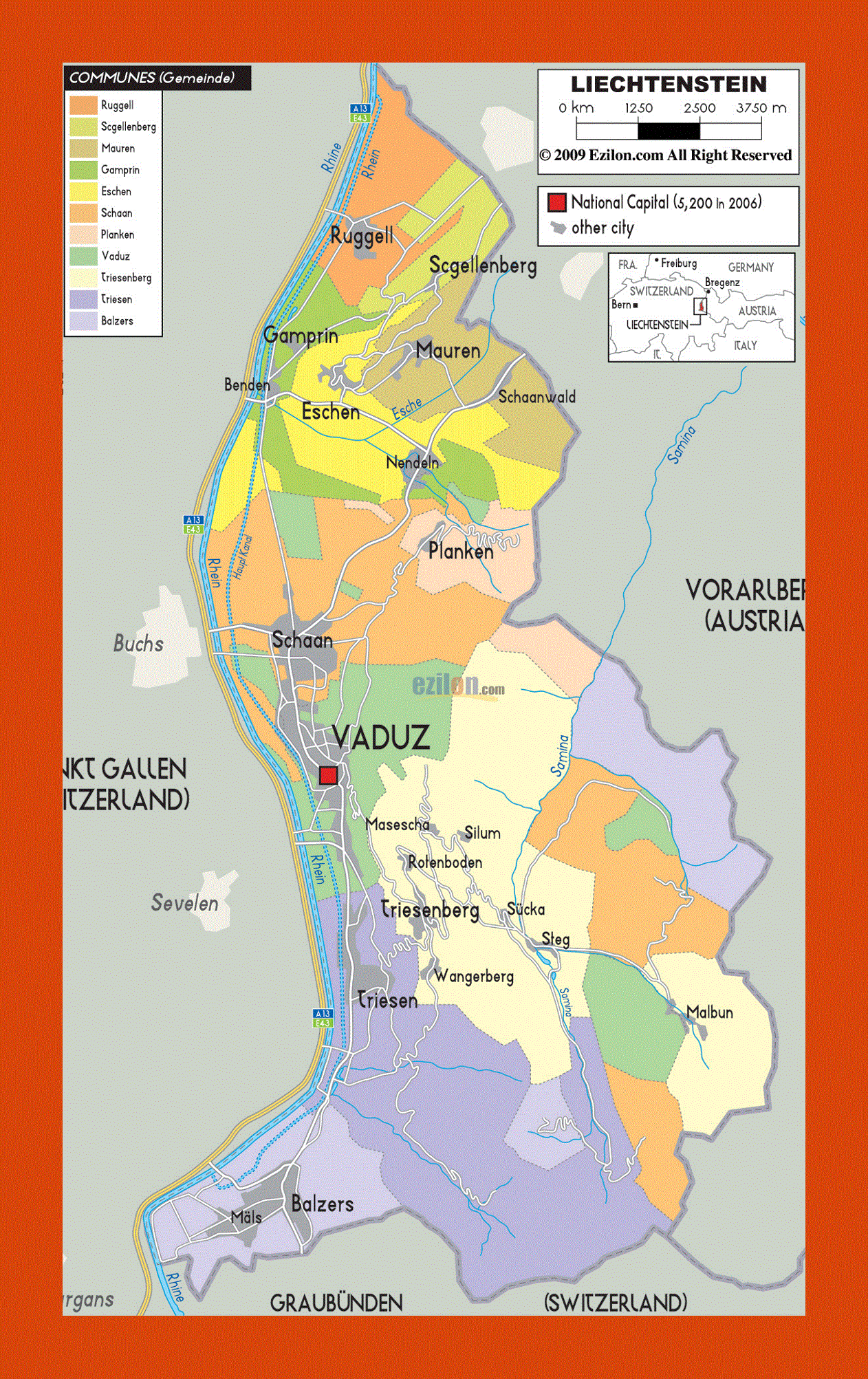 Political and administrative map of Liechtenstein