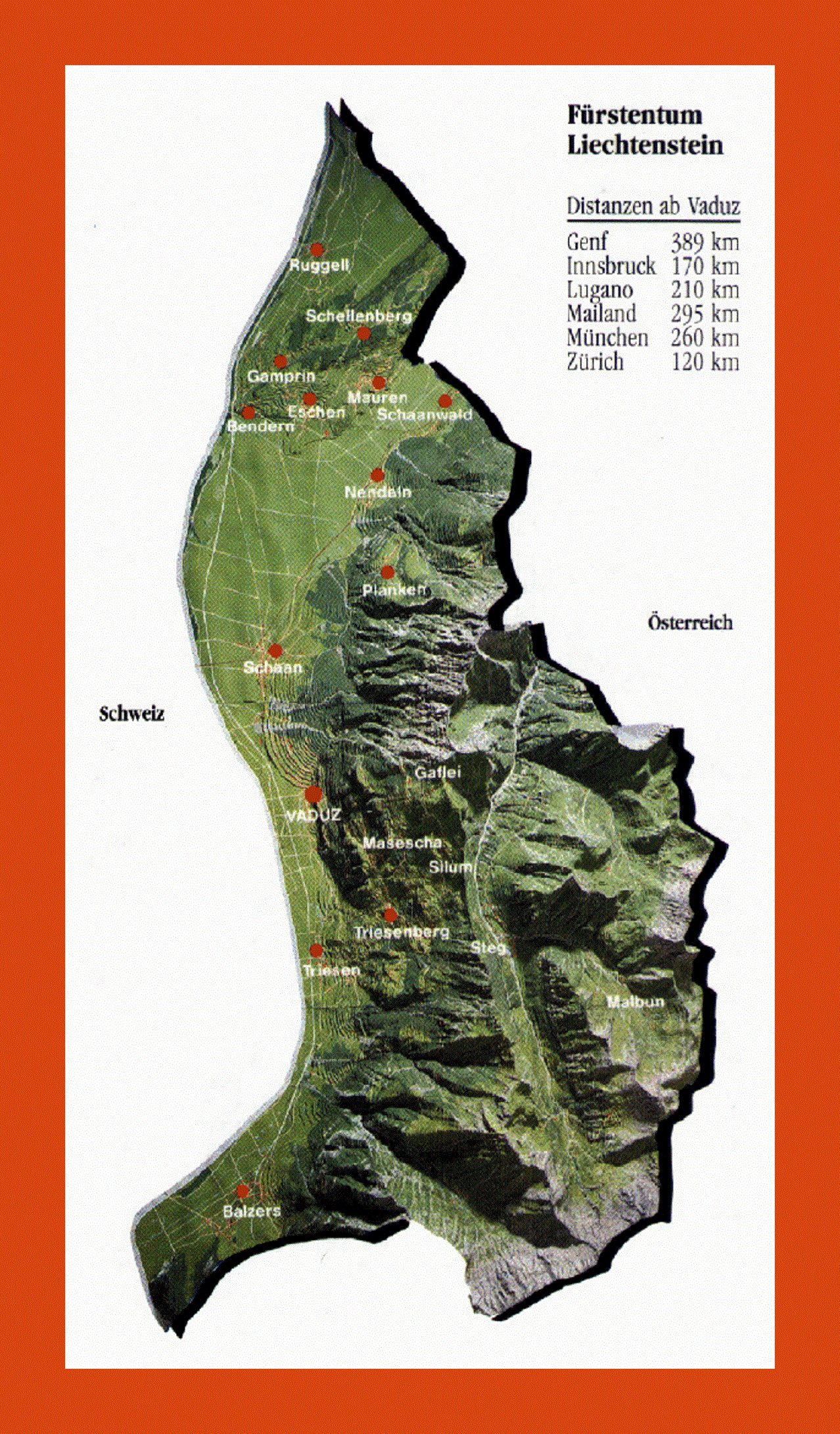 Relief map of Liechtenstein