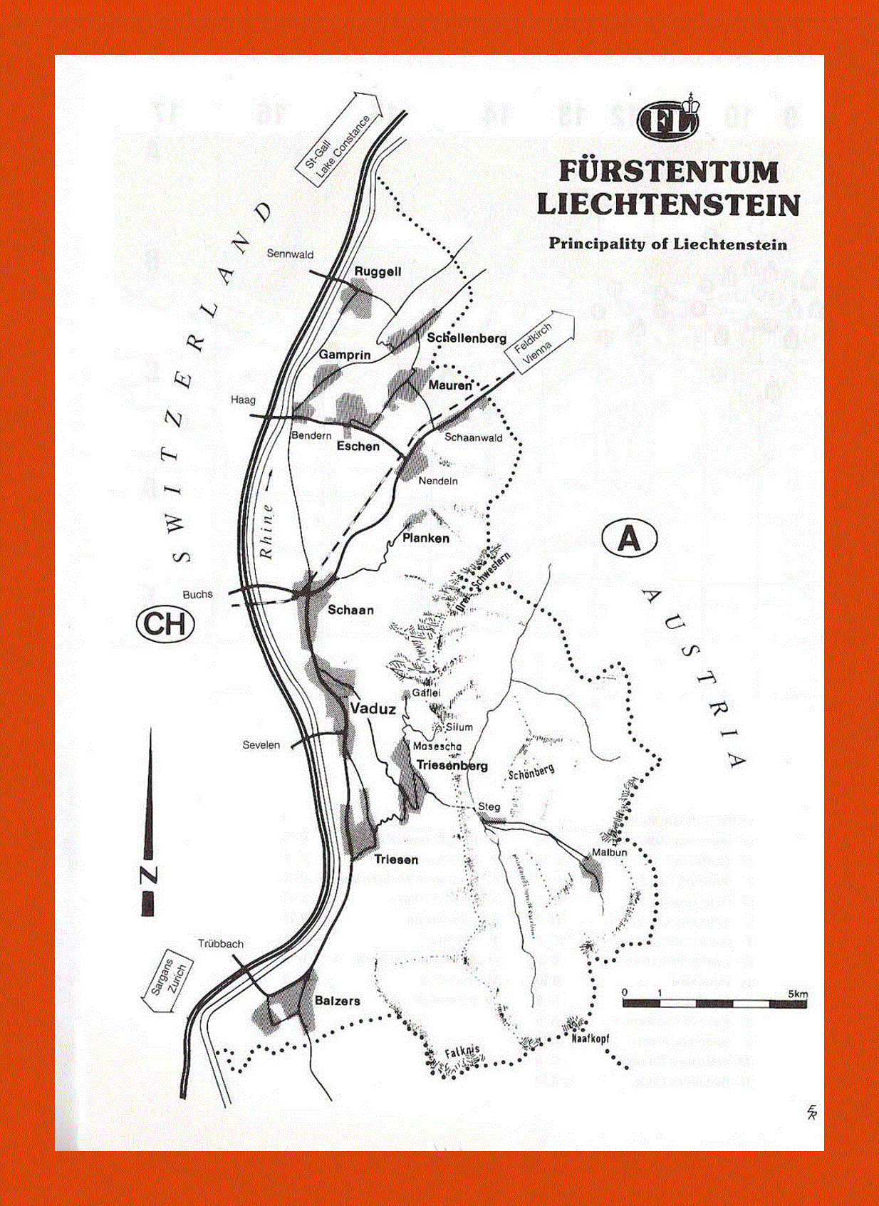 Road map of Liechtenstein