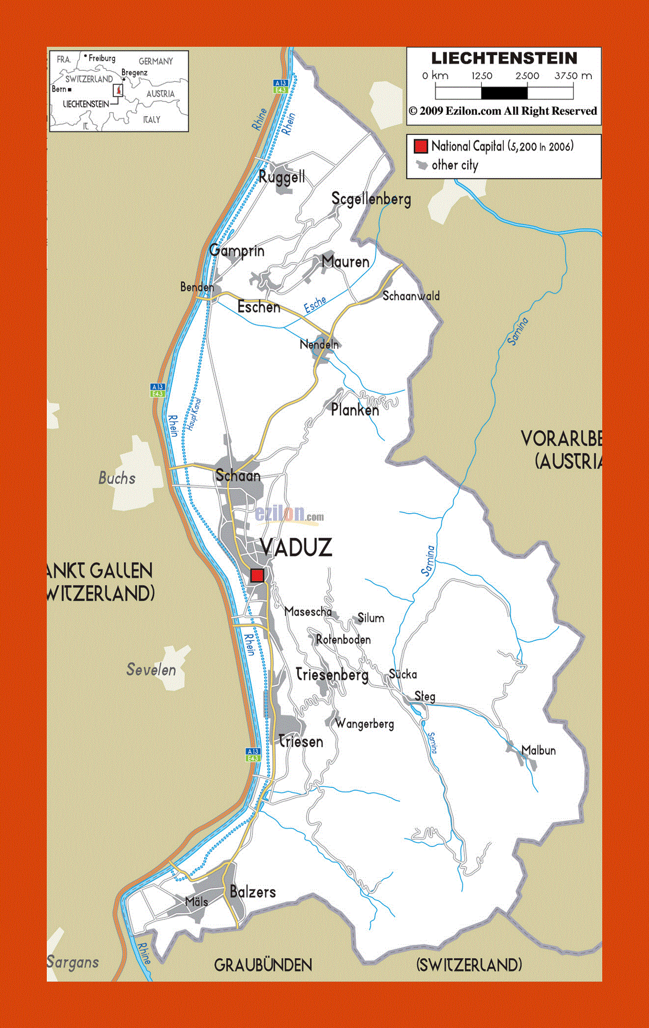 Road map of Liechtenstein