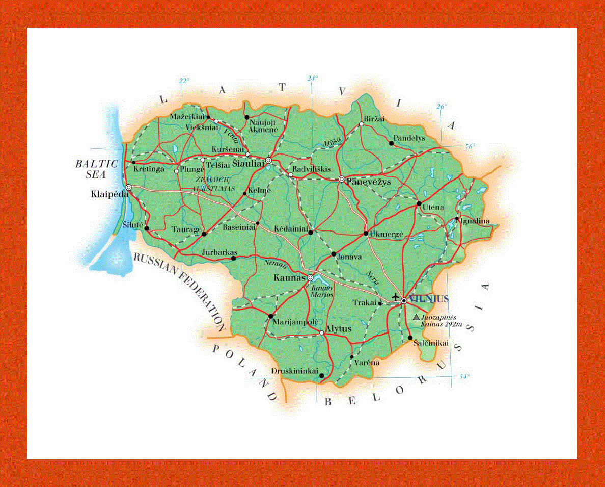 Elevation map of Lithuania